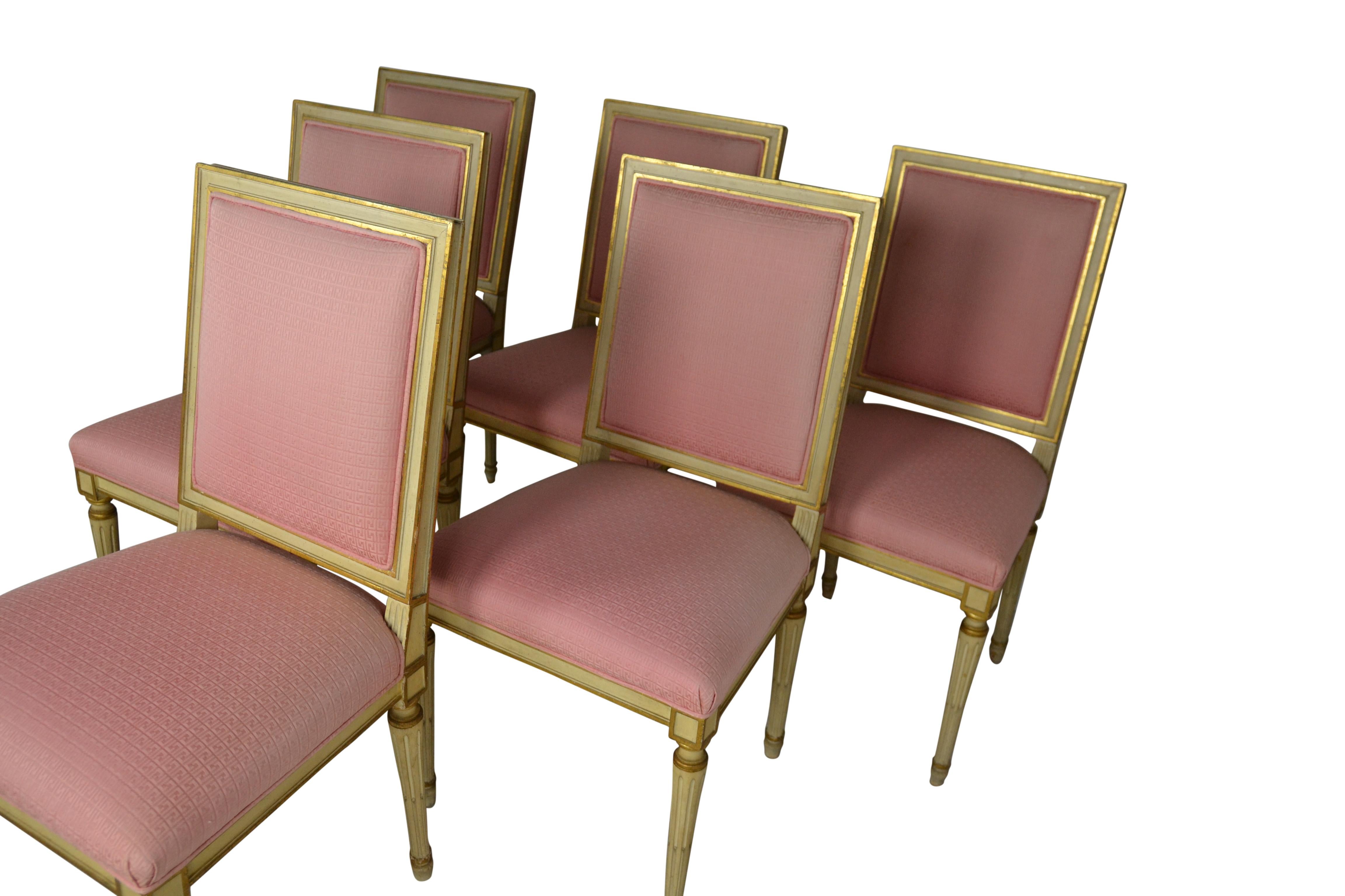 Mid-20th Century Set 6 French Painted Dining Chairs