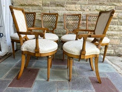 Set 6 French Provincial Dining Chairs Featuring Brass Lattice Back Circa 50's