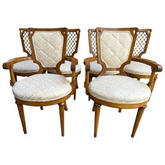 Set 6 French Provincial Dining Chairs Featuring Brass Lattice Back Circa 50's