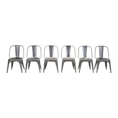 Set (6) Genuine French Tolix AC Wide Style Chairs in Dark Grey Eggshell Finish