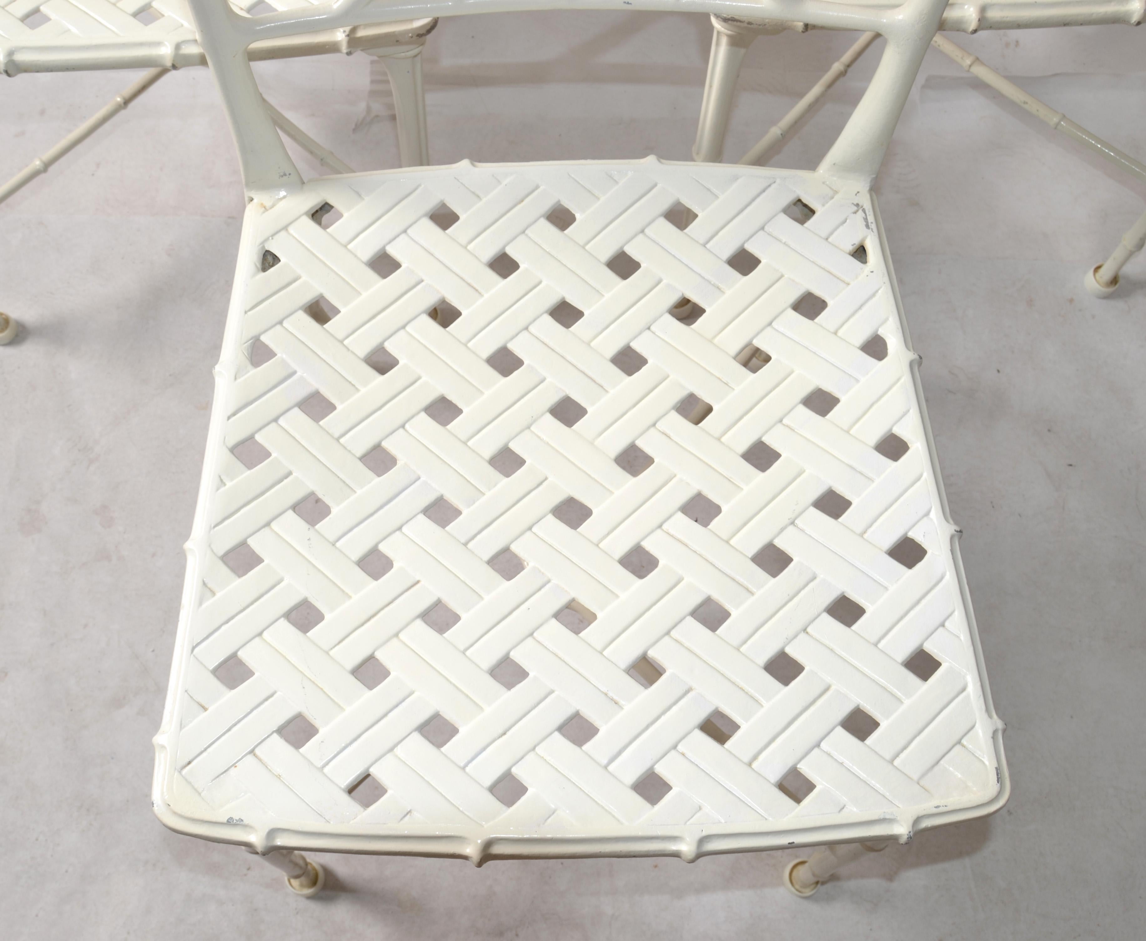 Set 6 Hall Bradley Calcutta Outdoor White Distressed Finished Dining Chairs 1960 For Sale 2