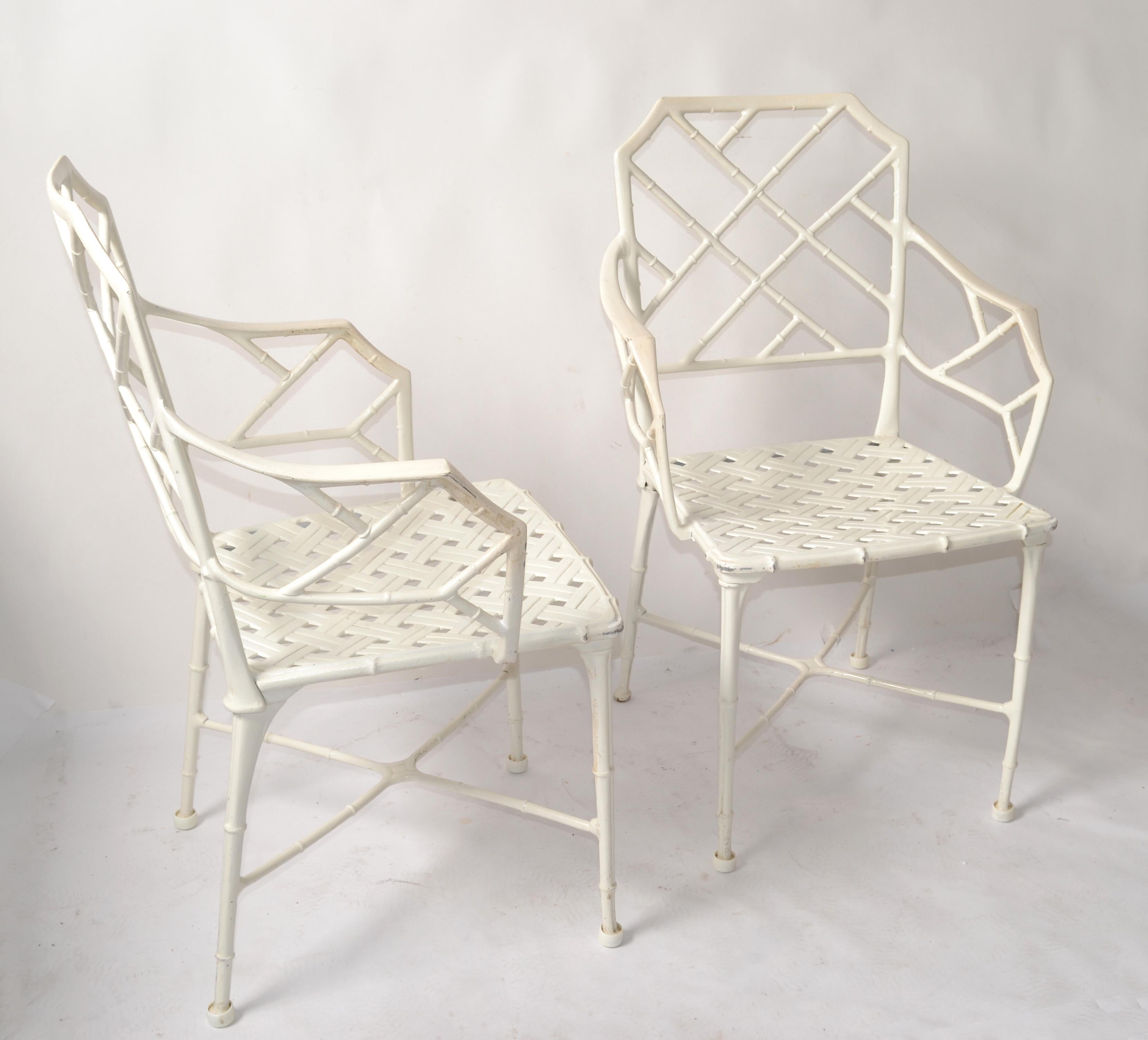 Set 6 Hall Bradley Calcutta Outdoor White Distressed Finished Dining Chairs 1960 For Sale 4