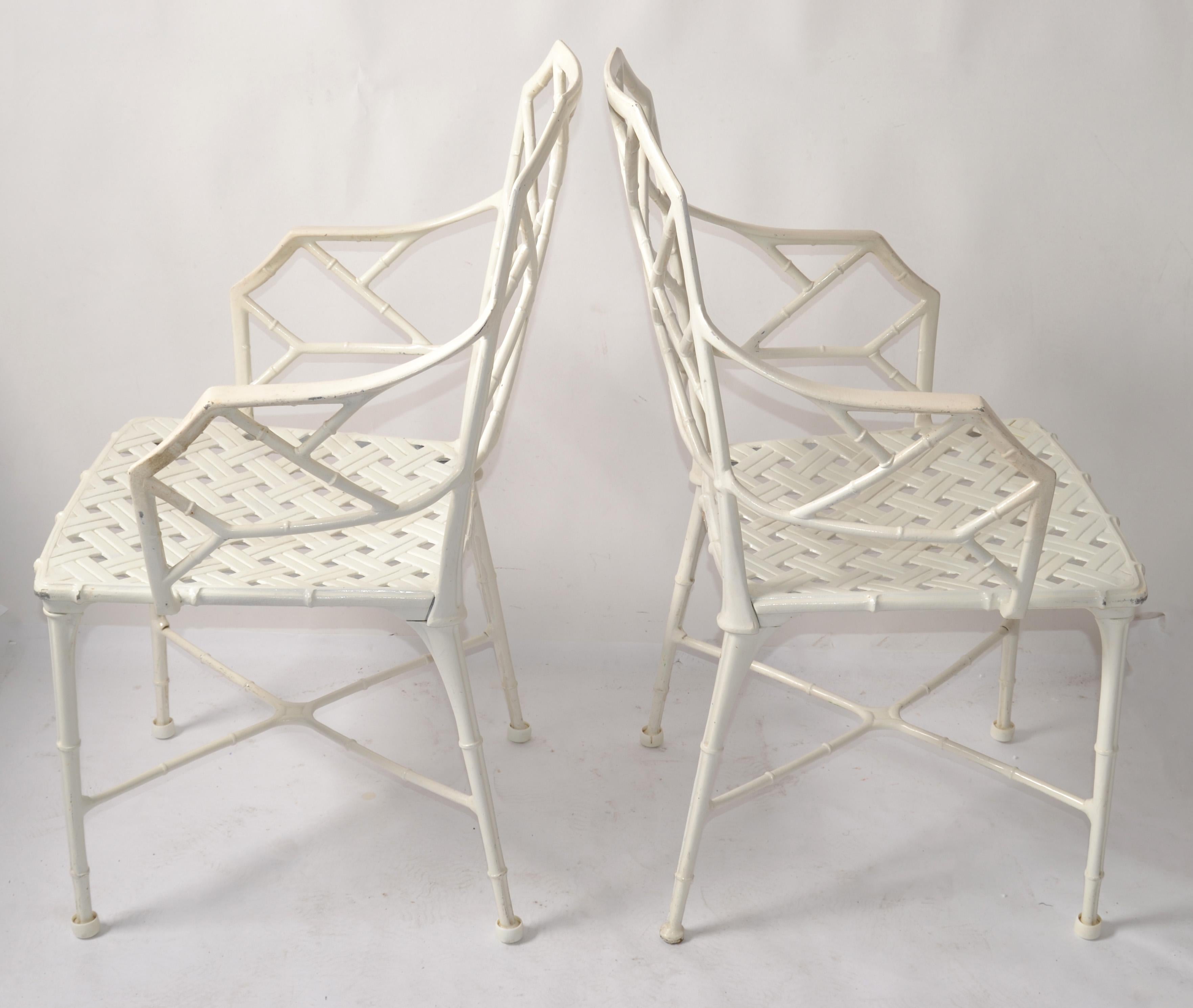 Set 6 Hall Bradley Calcutta Outdoor White Distressed Finished Dining Chairs 1960 For Sale 5