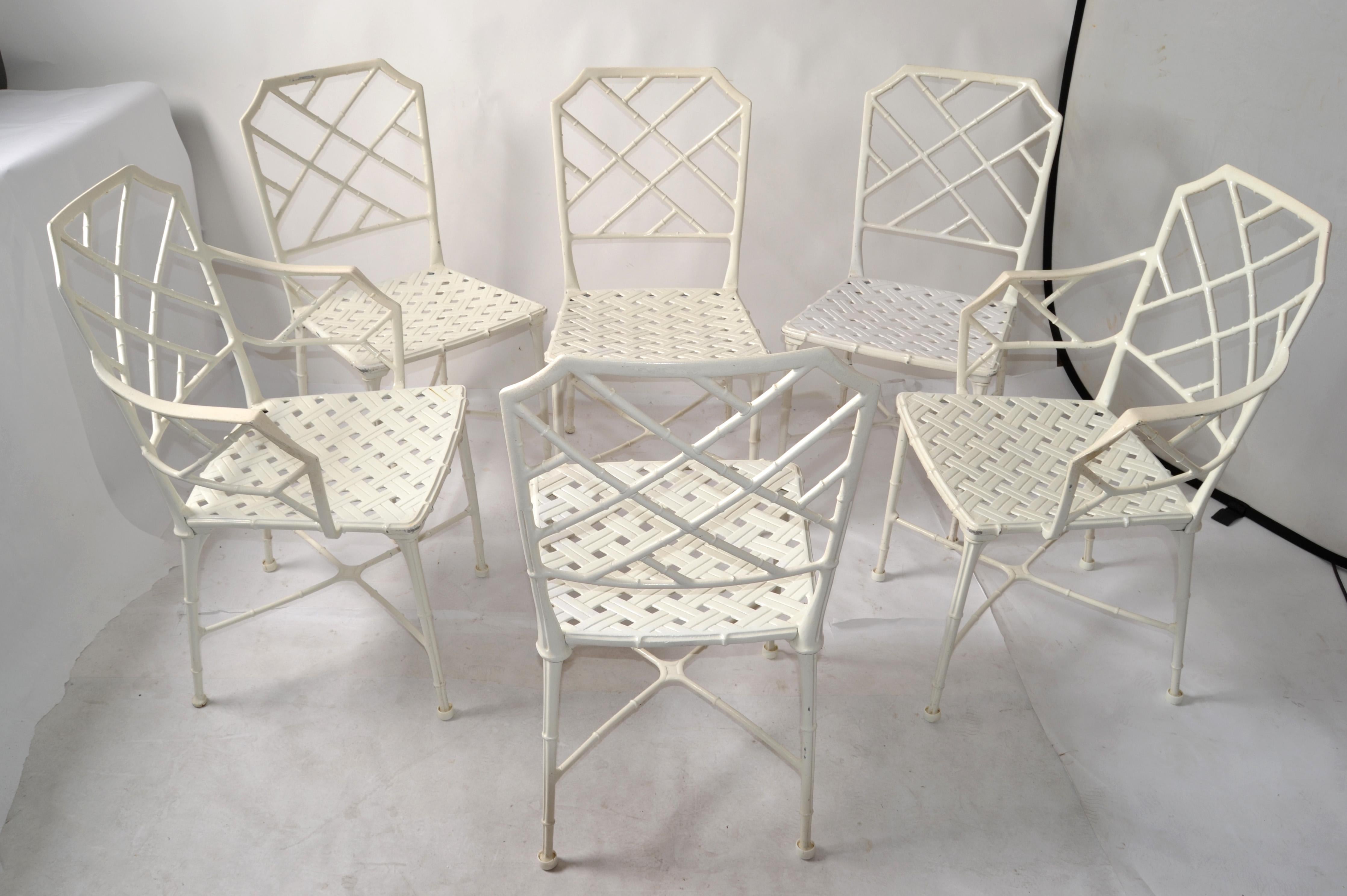 Set 6 Hall Bradley Calcutta Outdoor White Distressed Finished Dining Chairs 1960 For Sale 11