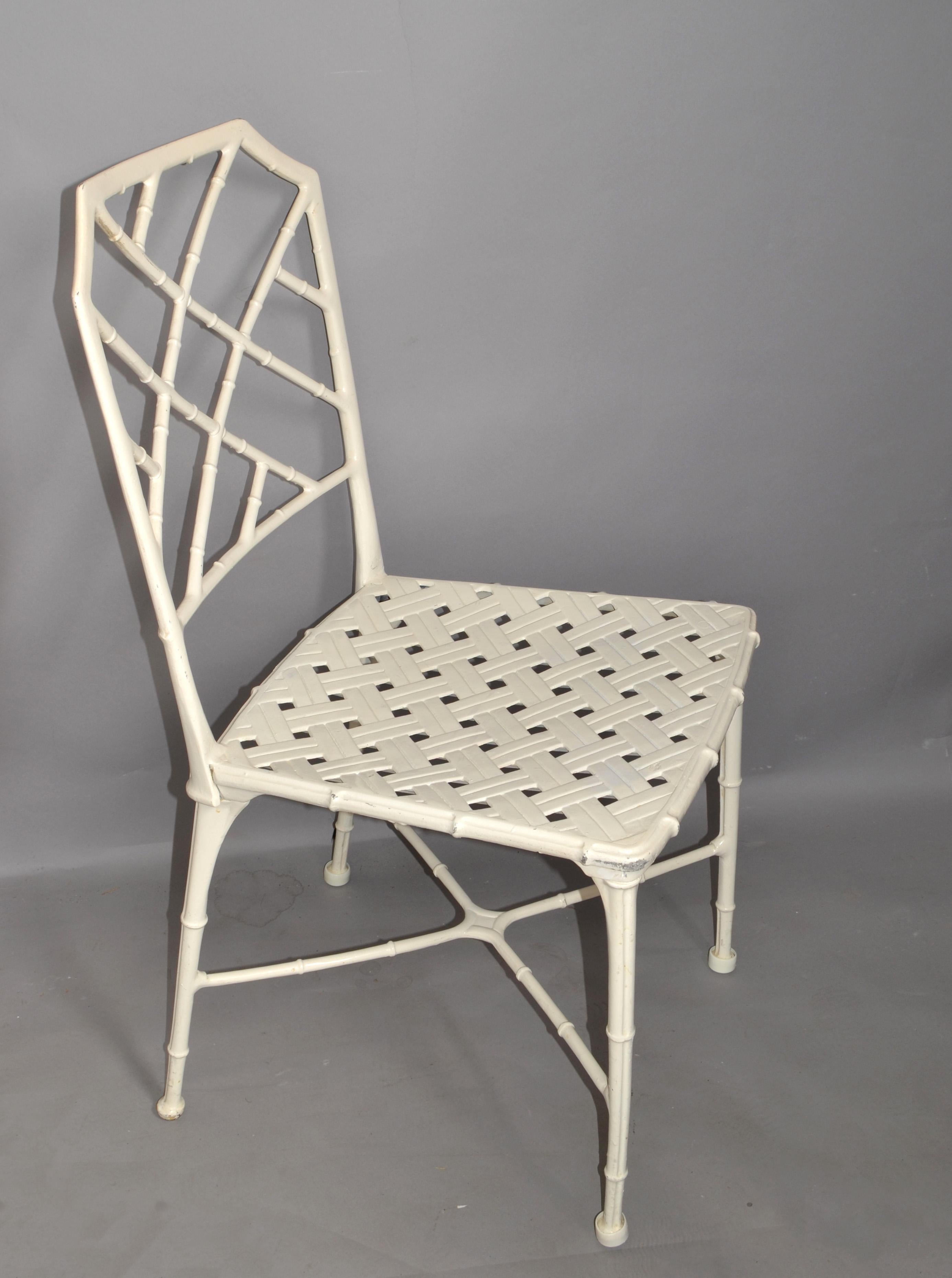 Set 6 Hall Bradley Calcutta Outdoor White Distressed Finished Dining Chairs 1960 In Good Condition For Sale In Miami, FL