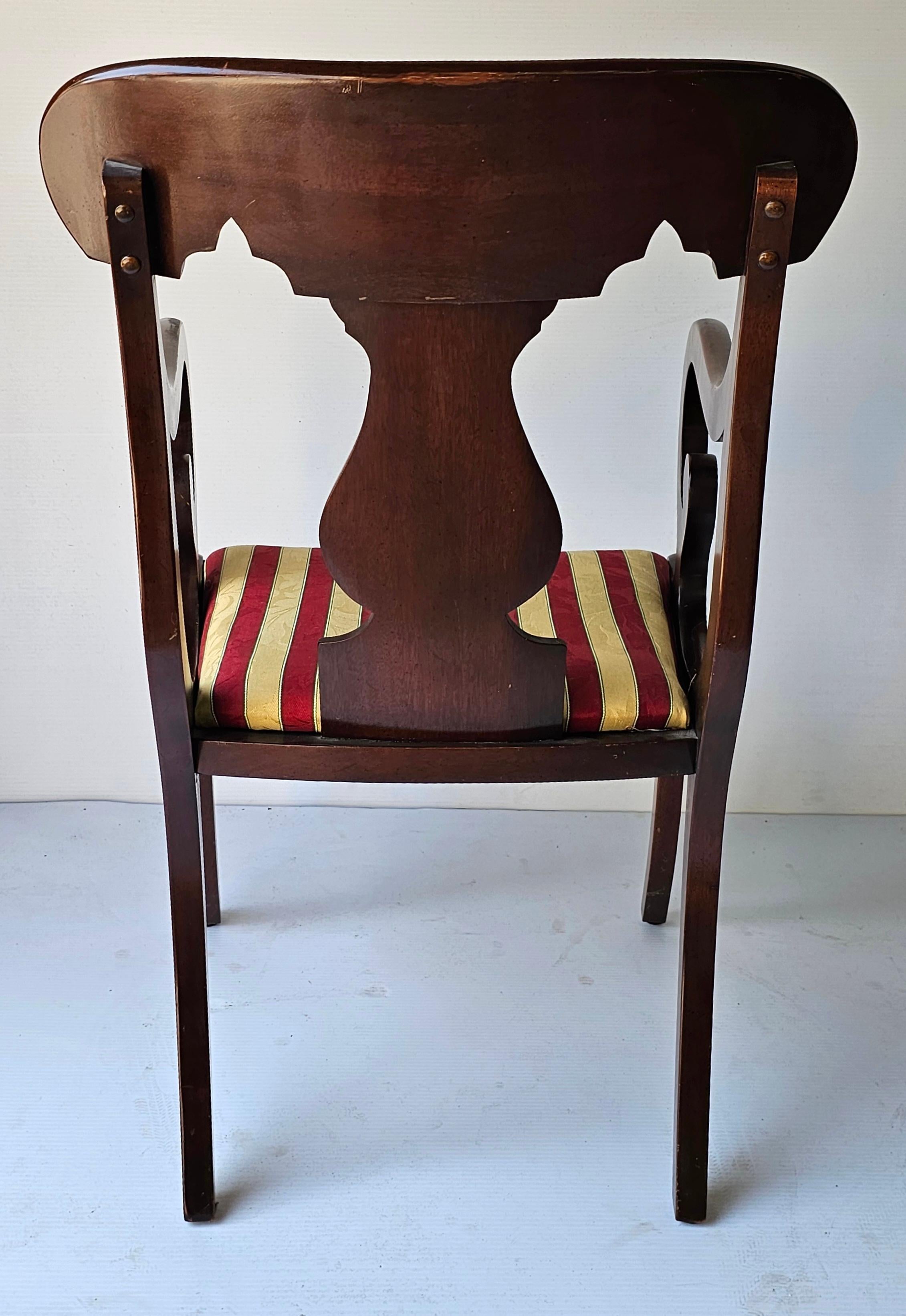 Set 6 Hickory Chair Co. American Empire Style Cherry & Upholstered Dining Chairs For Sale 4