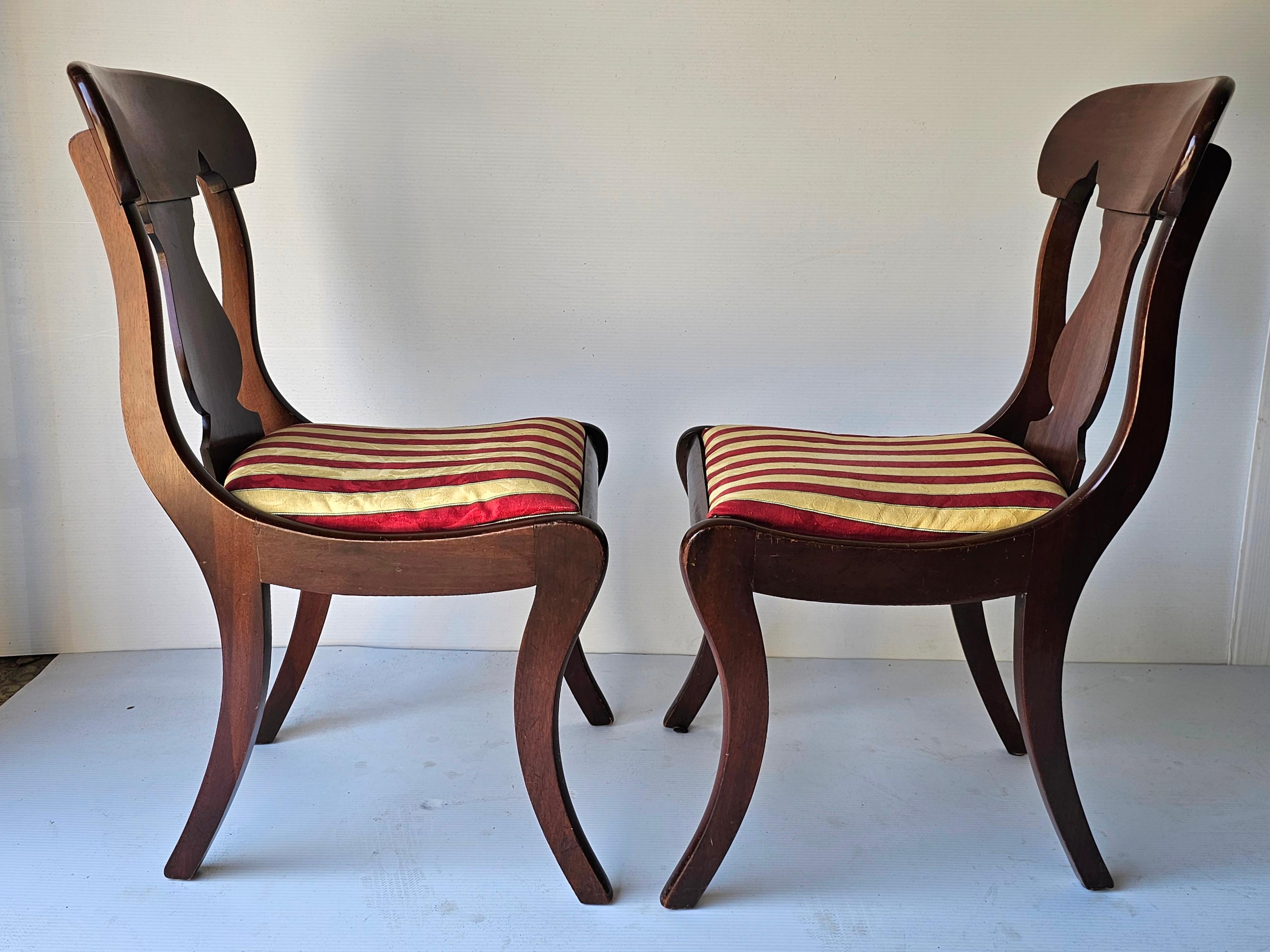 Set 6 Hickory Chair Co. American Empire Style Cherry & Upholstered Dining Chairs For Sale 7