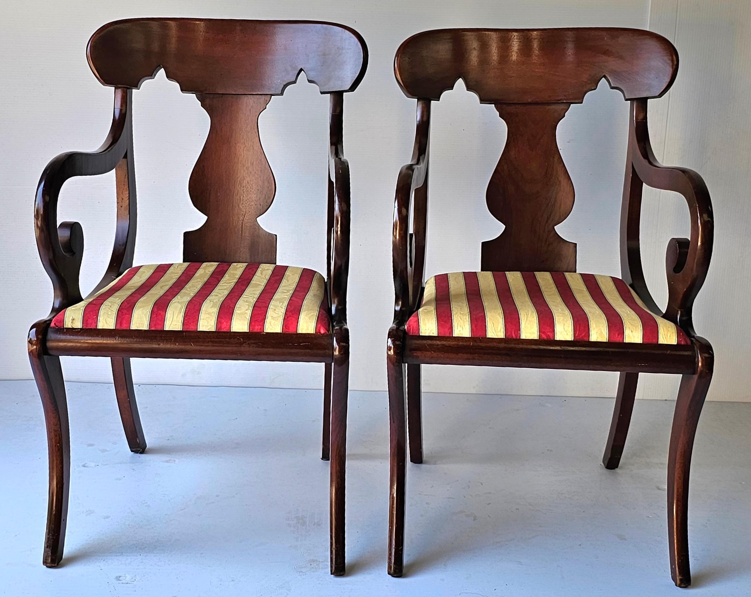 Set 6 Hickory Chair Co. American Empire Style Cherry & Upholstered Dining Chairs For Sale 8