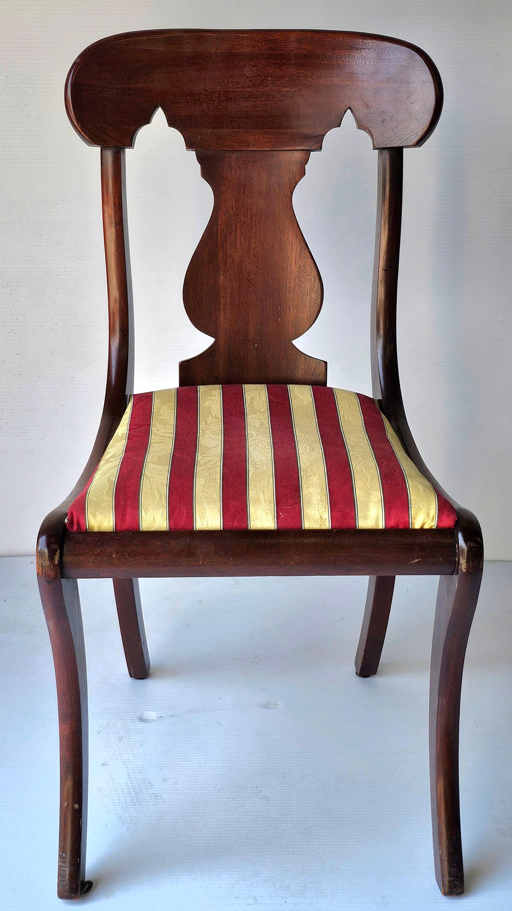 Set 6 Hickory Chair Co. American Empire Style Cherry & Upholstered Dining Chairs For Sale 9