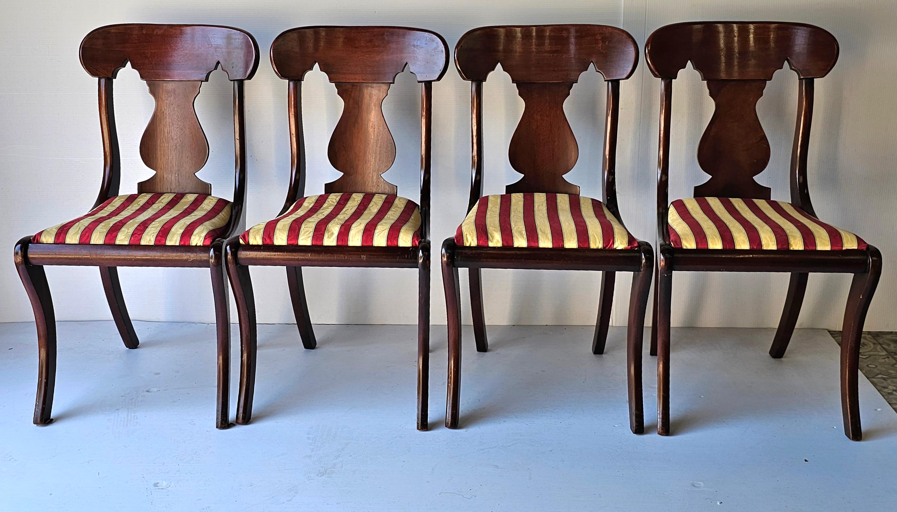 Stained Set 6 Hickory Chair Co. American Empire Style Cherry & Upholstered Dining Chairs For Sale