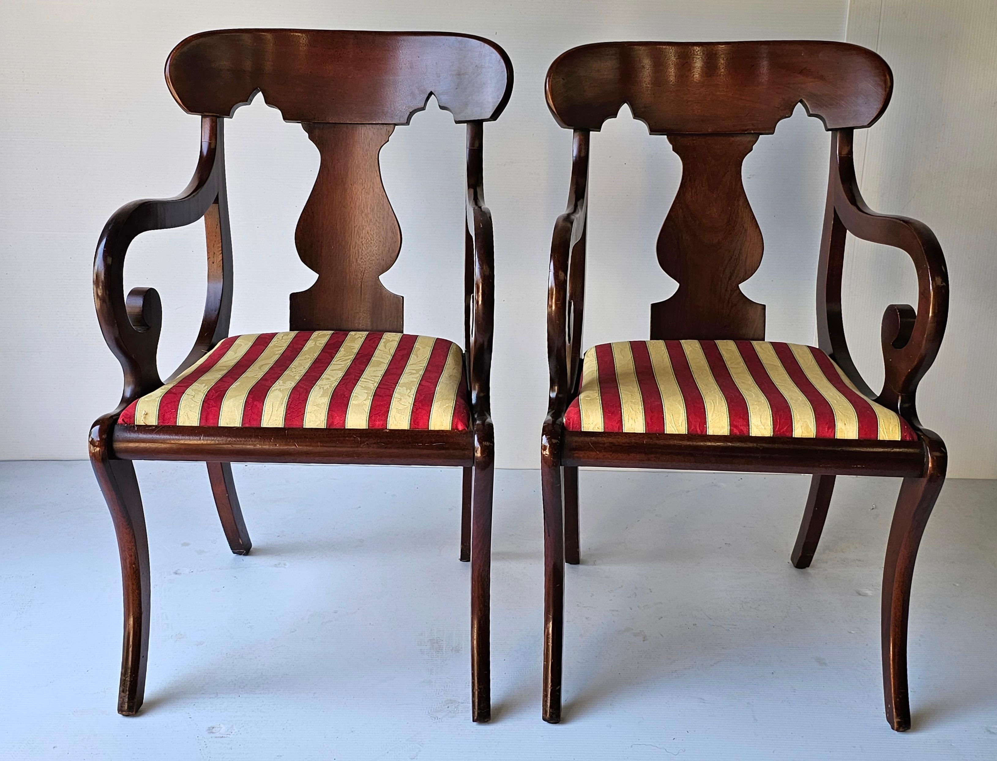 Set 6 Hickory Chair Co. American Empire Style Cherry & Upholstered Dining Chairs In Good Condition For Sale In Germantown, MD