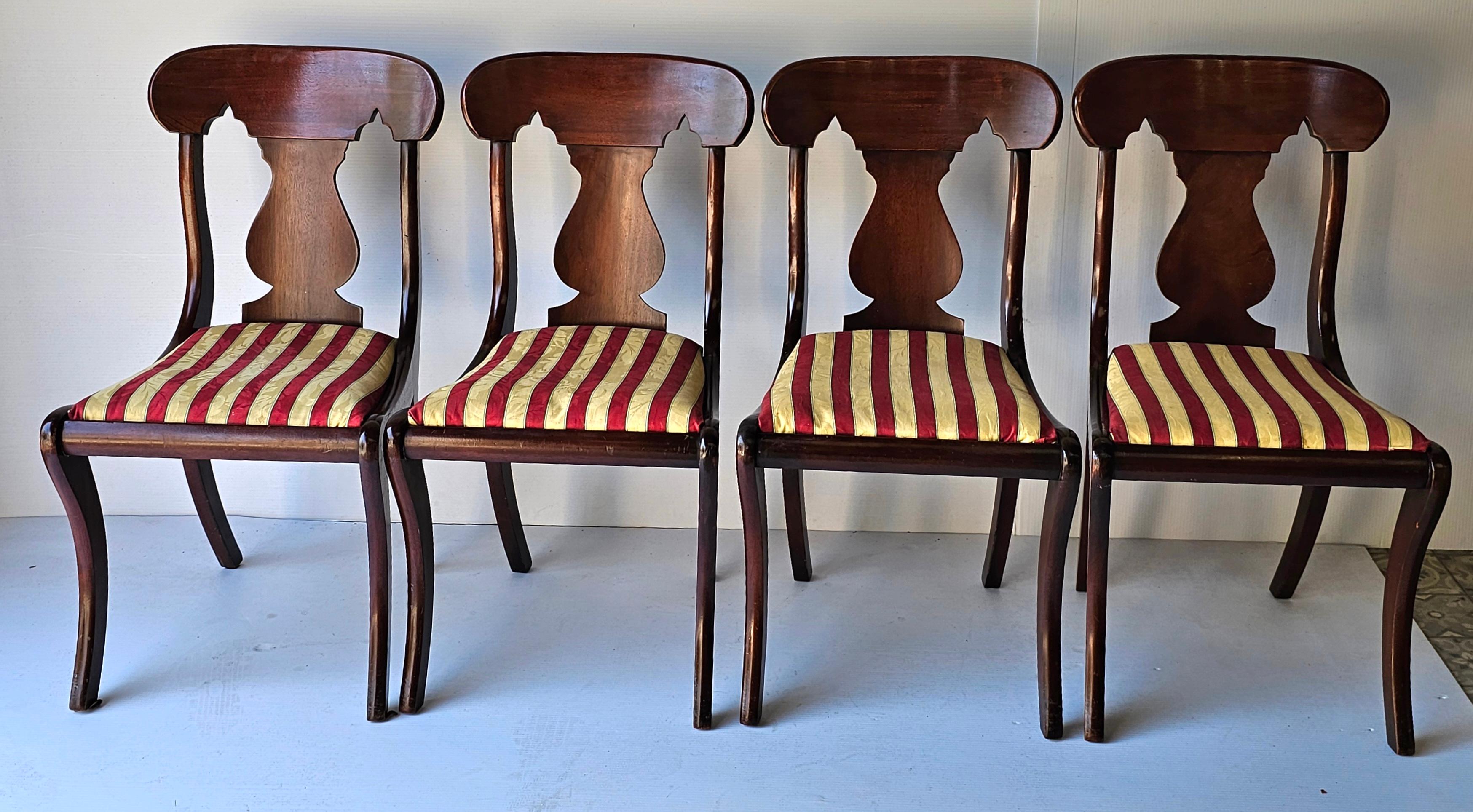 20th Century Set 6 Hickory Chair Co. American Empire Style Cherry & Upholstered Dining Chairs For Sale