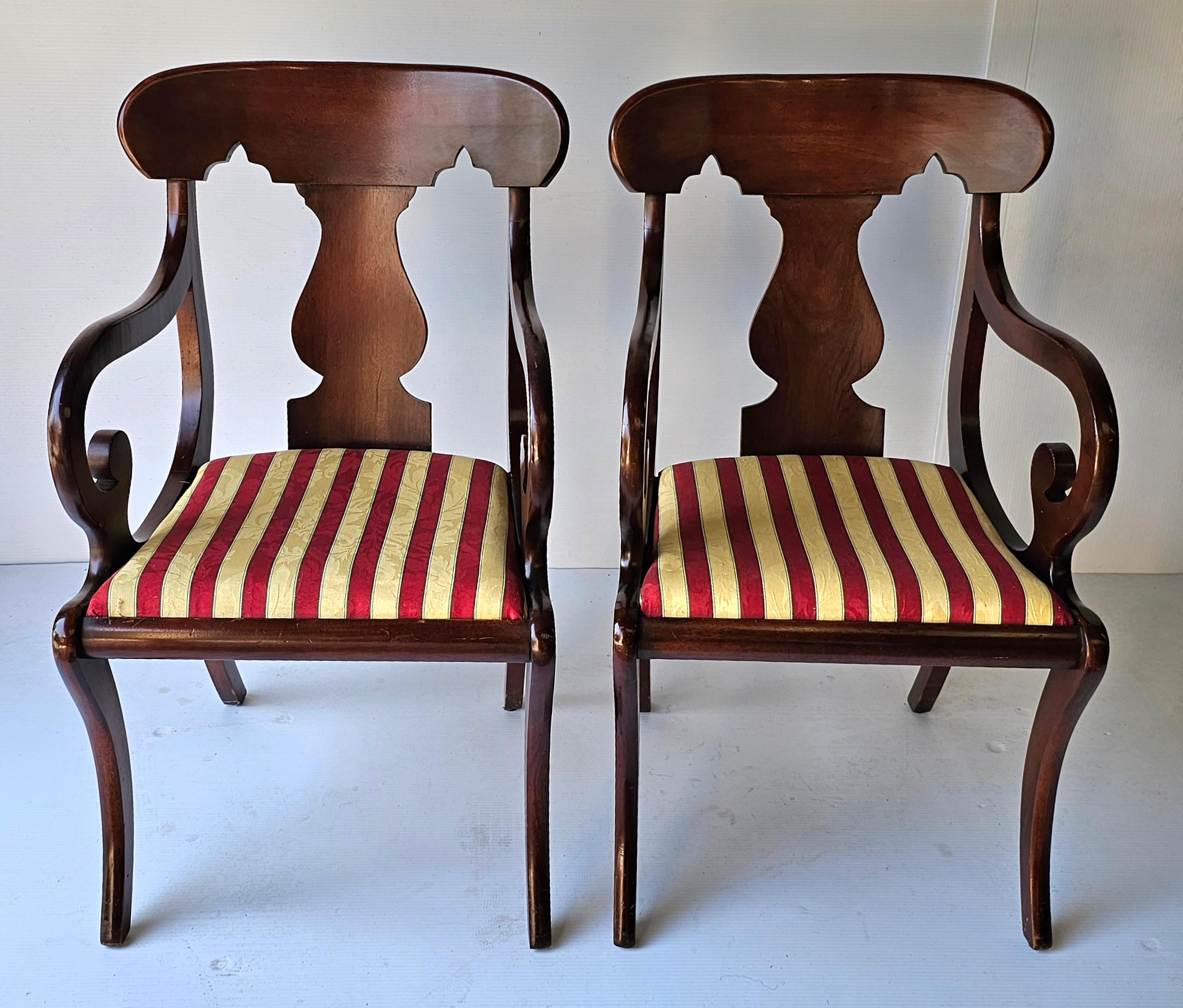 Upholstery Set 6 Hickory Chair Co. American Empire Style Cherry & Upholstered Dining Chairs For Sale