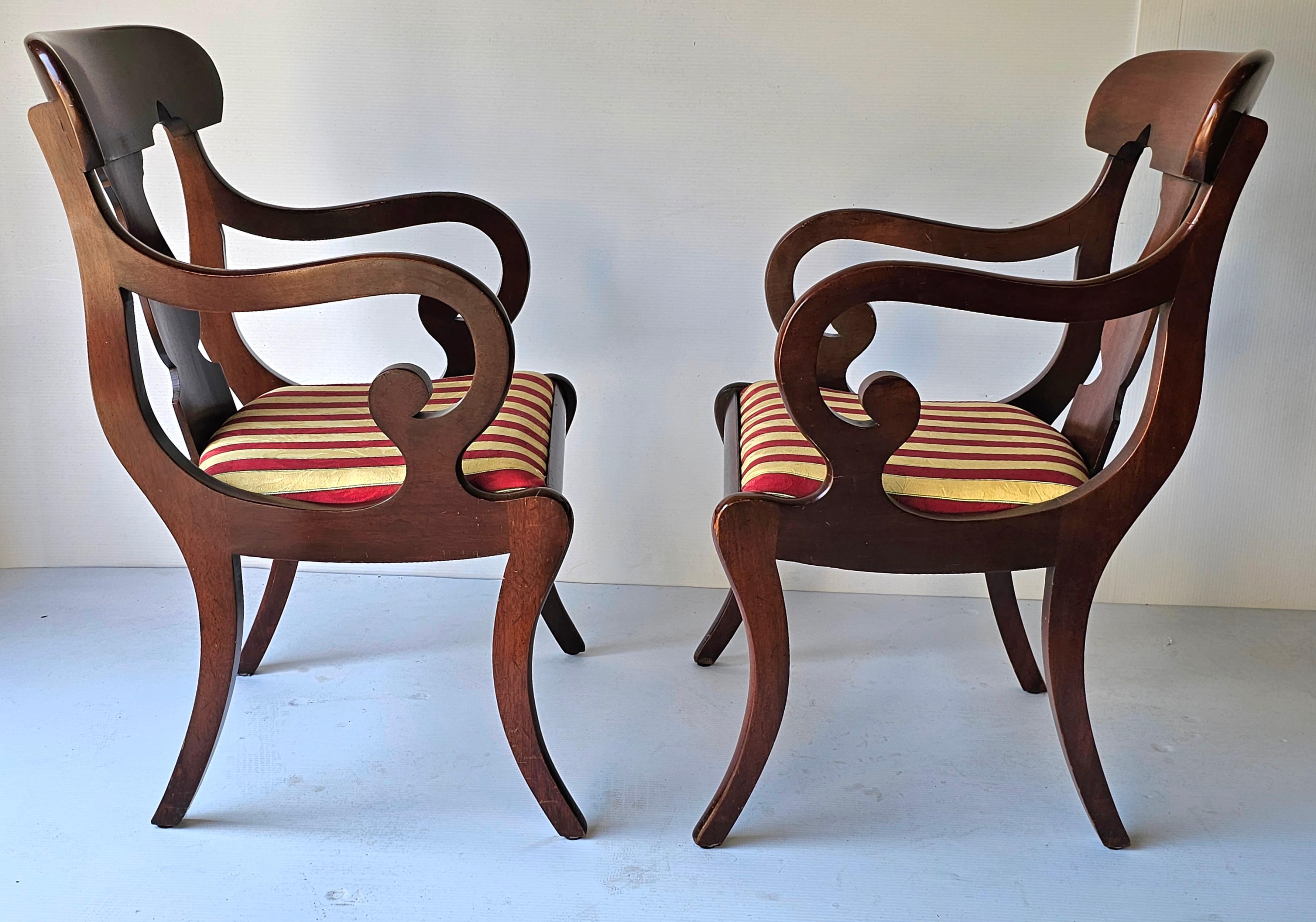 Set 6 Hickory Chair Co. American Empire Style Cherry & Upholstered Dining Chairs For Sale 1