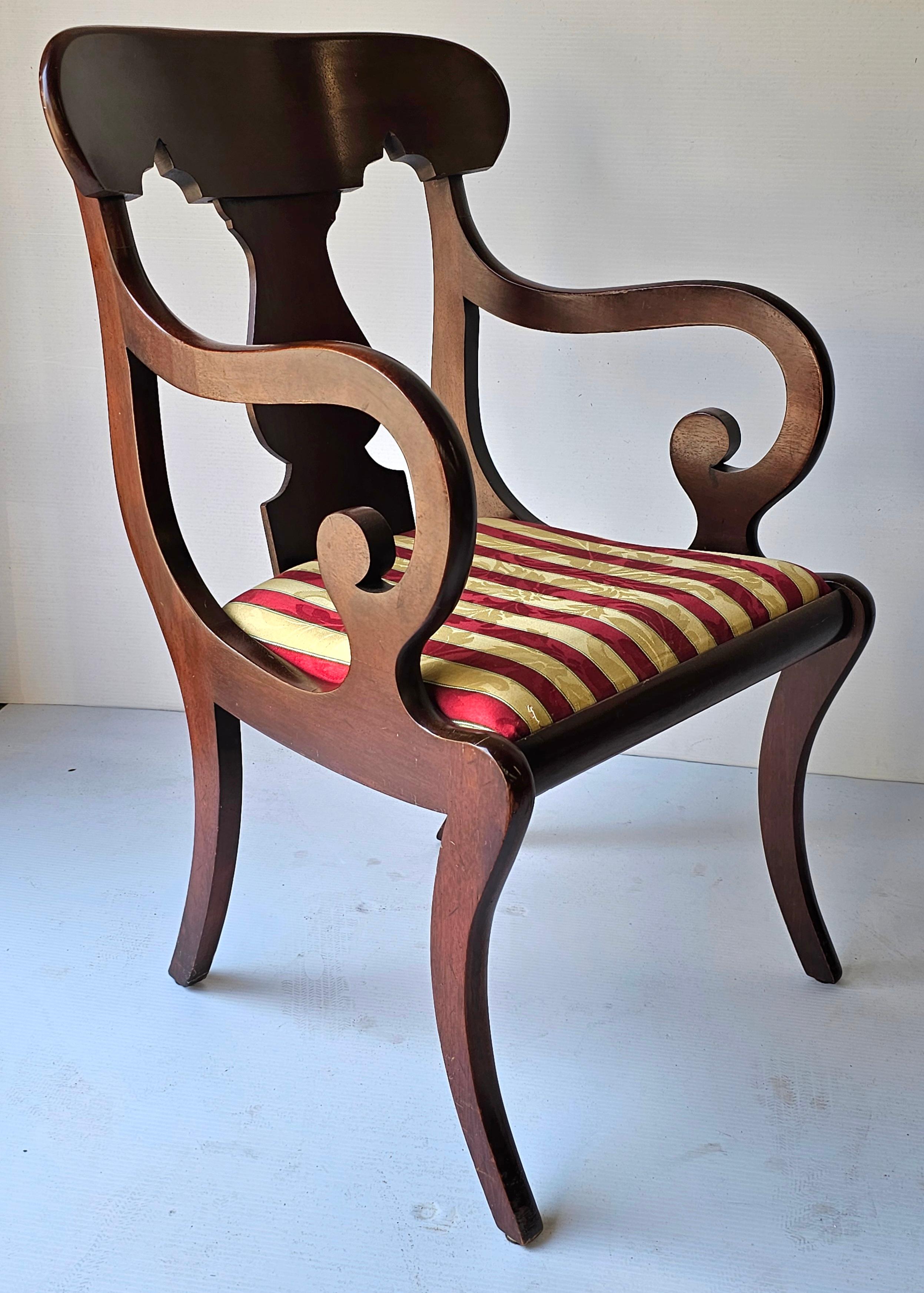 Set 6 Hickory Chair Co. American Empire Style Cherry & Upholstered Dining Chairs For Sale 2