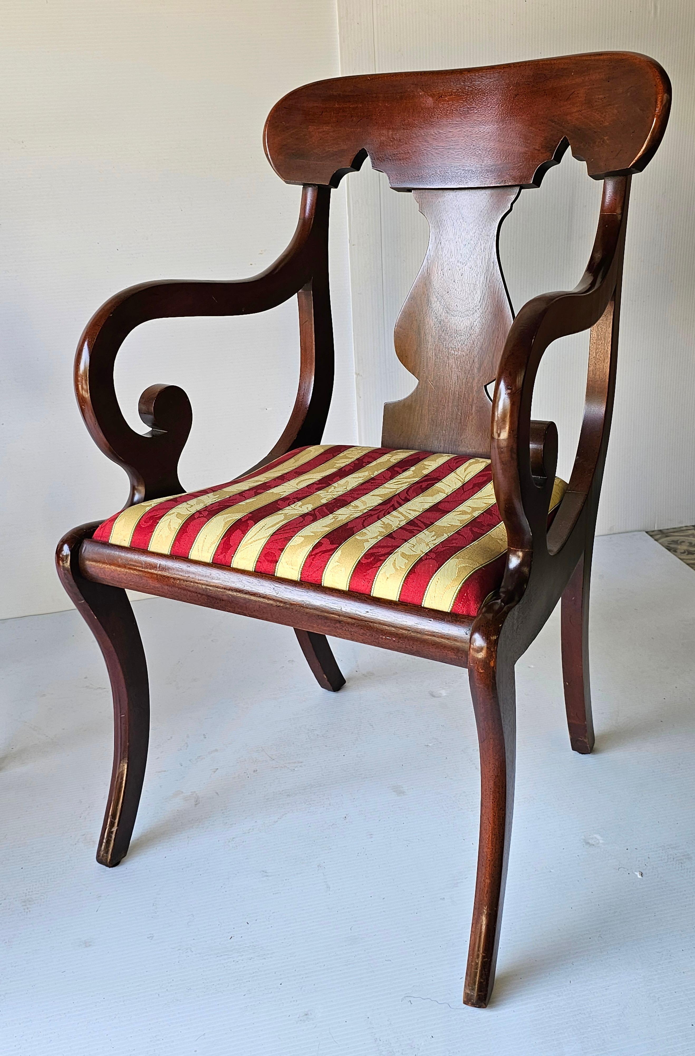 Set 6 Hickory Chair Co. American Empire Style Cherry & Upholstered Dining Chairs For Sale 3
