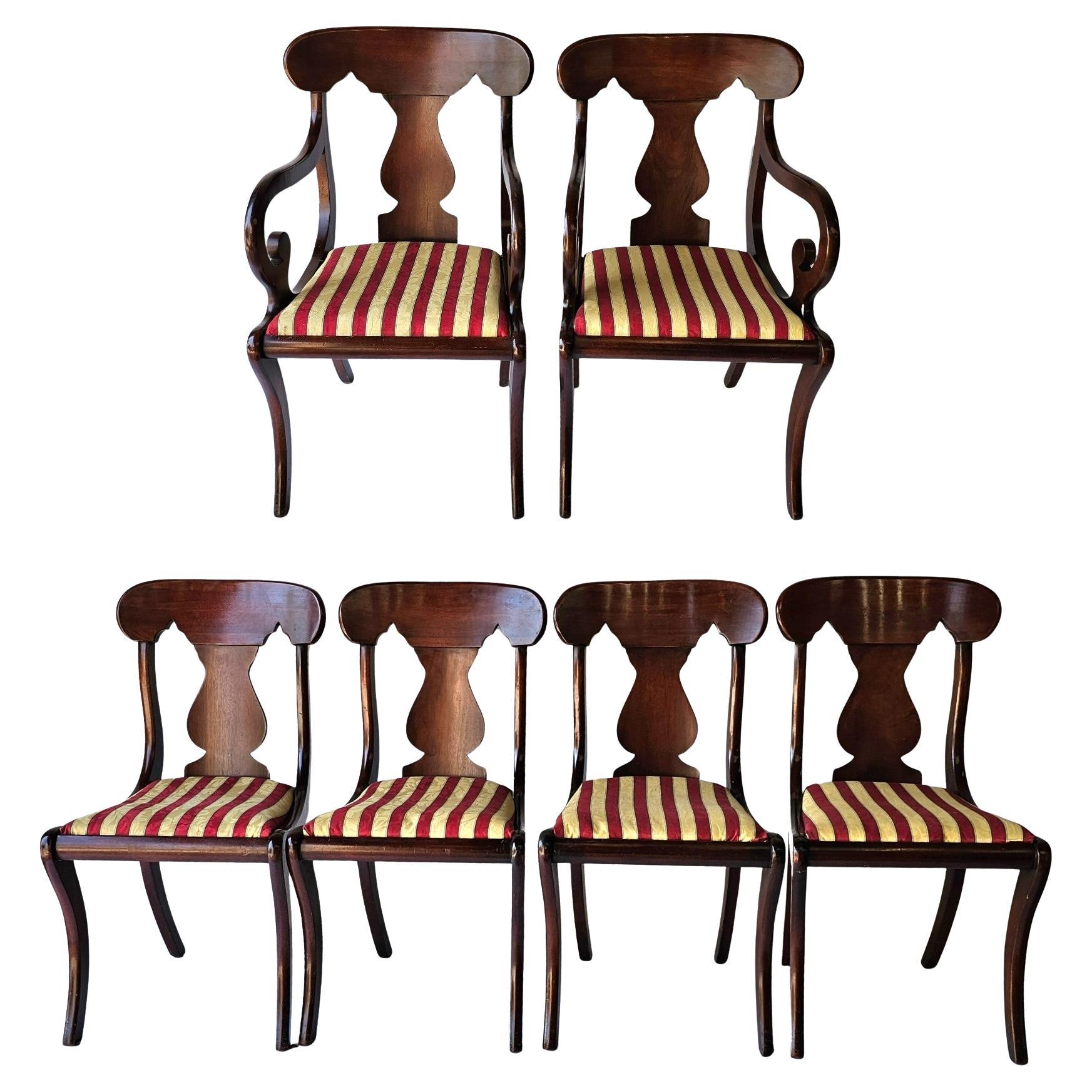 Set 6 Hickory Chair Co. American Empire Style Cherry & Upholstered Dining Chairs