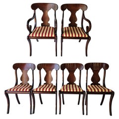 Set 6 Hickory Chair Co. American Empire Style Cherry & Upholstered Dining Chairs
