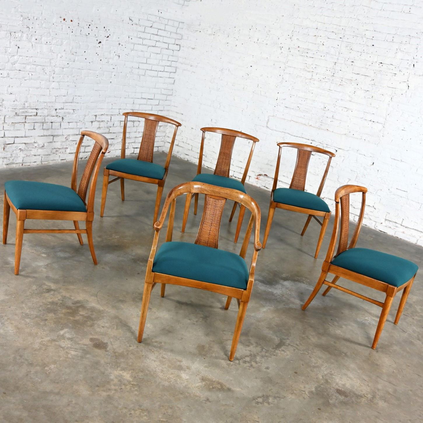 Set 6 Hollywood Regency Tamerlane Yoke Back Dining Chairs by Thomasville In Good Condition In Topeka, KS