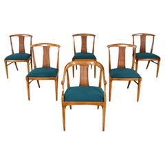 Set 6 Hollywood Regency Tamerlane Yoke Back Dining Chairs by Thomasville  