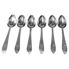 Set 6 Irish Antique Silver Bright cut Celtic point Teaspoons Dublin