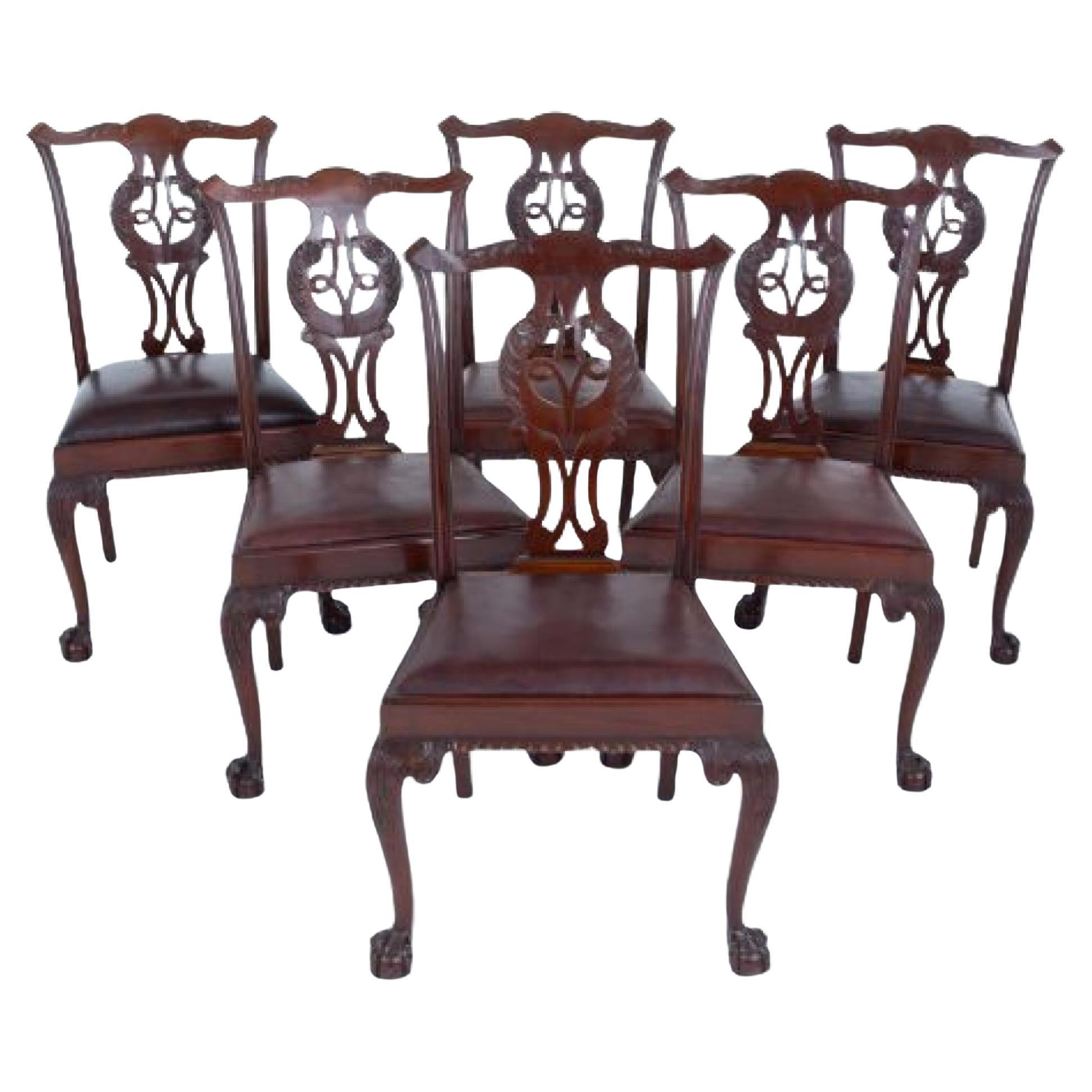Set 6 Irish Chippendale Dining Chairs Mahogany