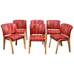 Set 6 Italian Midcentury Bentwood Chairs with Original Red Vinyl Upholstery