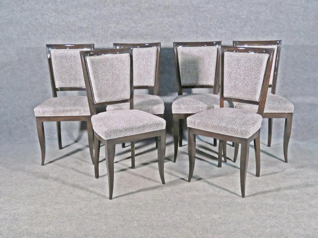 European Set 6 Italian Modern Art Deco Walnut Hued Beech Dining Chairs