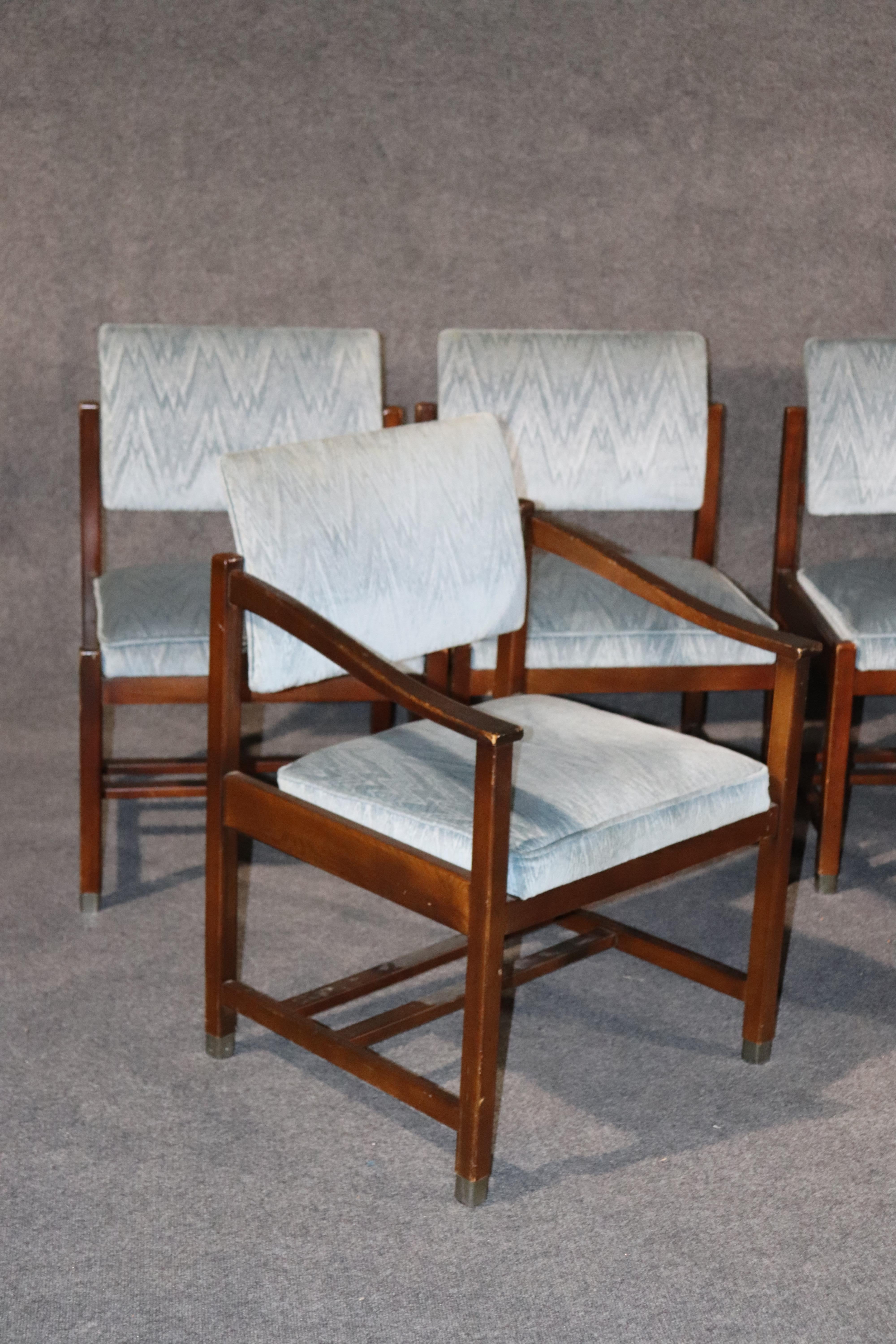 American Set of 6 Lane Walnut Mid-Century Modern Dining Chairs, circa 1960