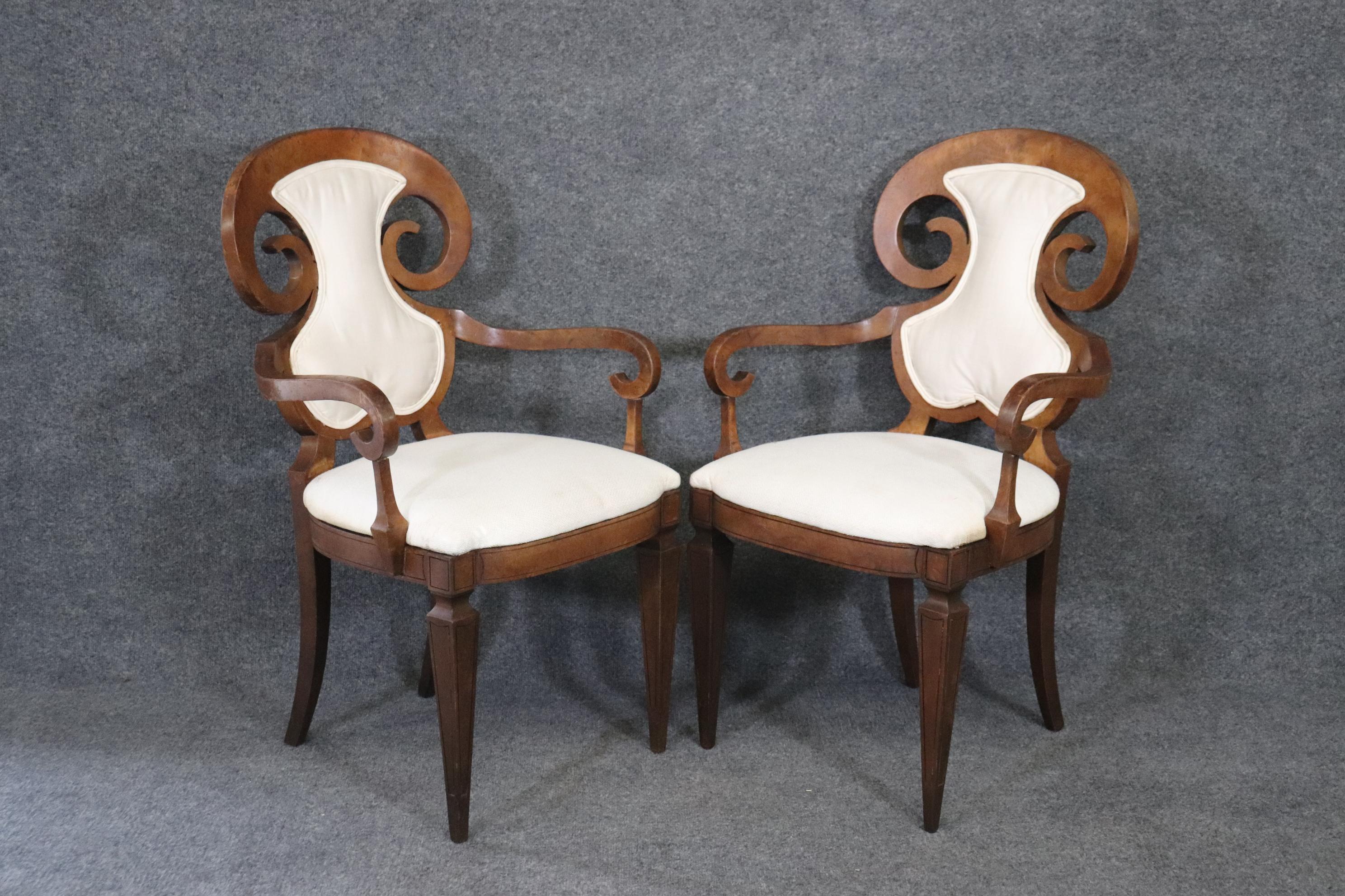 American Set 6 Mastercraft Burled Walnut Biedermeier Style Dining Chairs, Circa 1960s