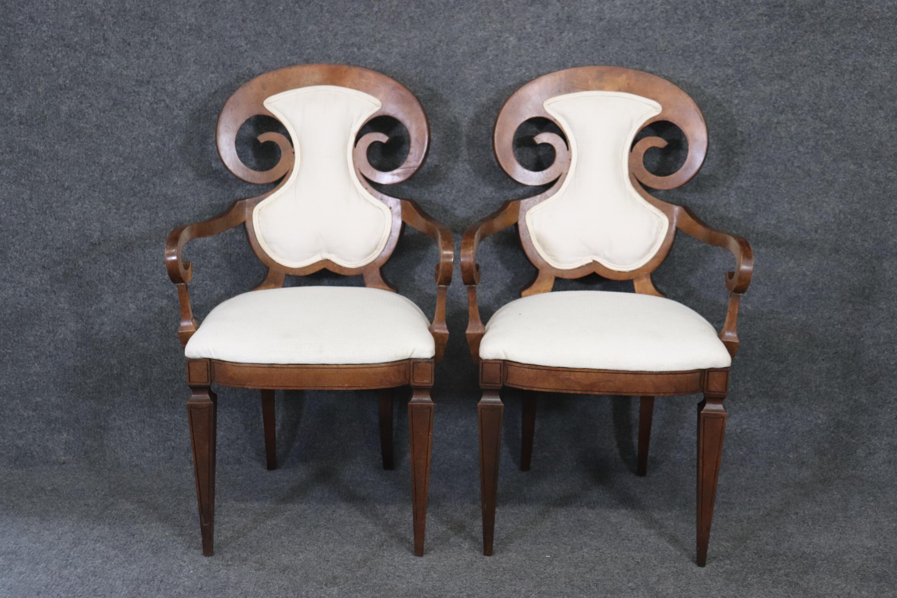 Set 6 Mastercraft Burled Walnut Biedermeier Style Dining Chairs, Circa 1960s In Good Condition In Swedesboro, NJ