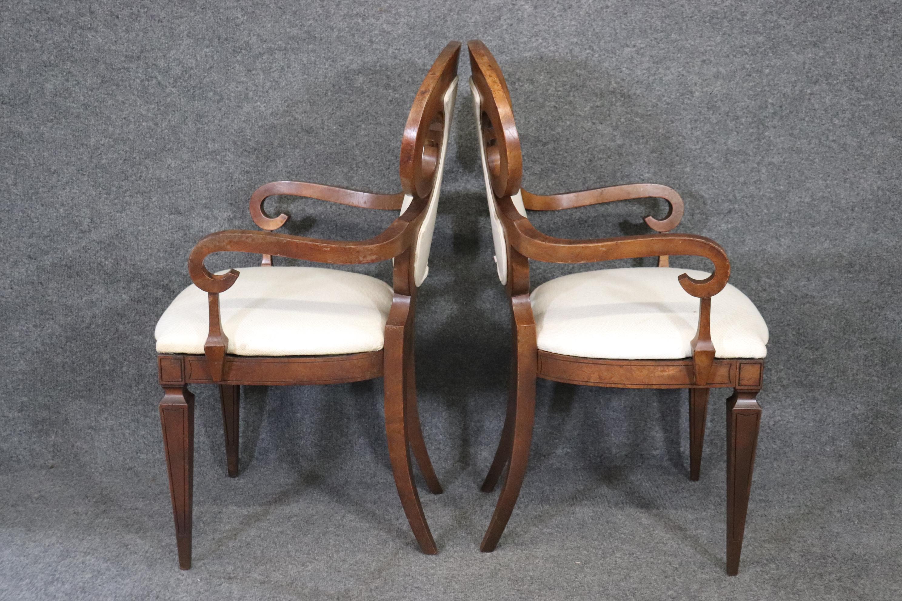 Mid-20th Century Set 6 Mastercraft Burled Walnut Biedermeier Style Dining Chairs, Circa 1960s