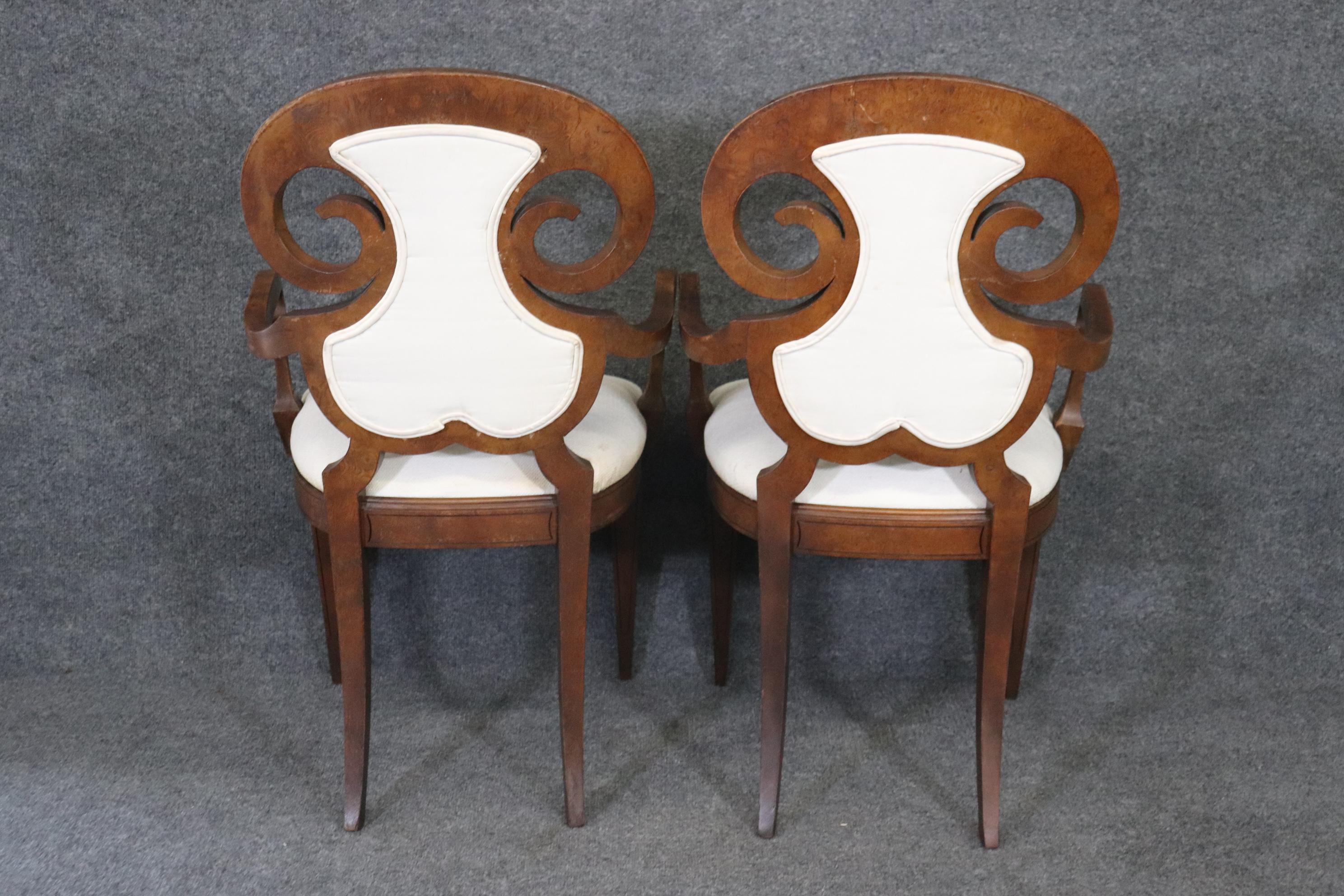 Set 6 Mastercraft Burled Walnut Biedermeier Style Dining Chairs, Circa 1960s 1