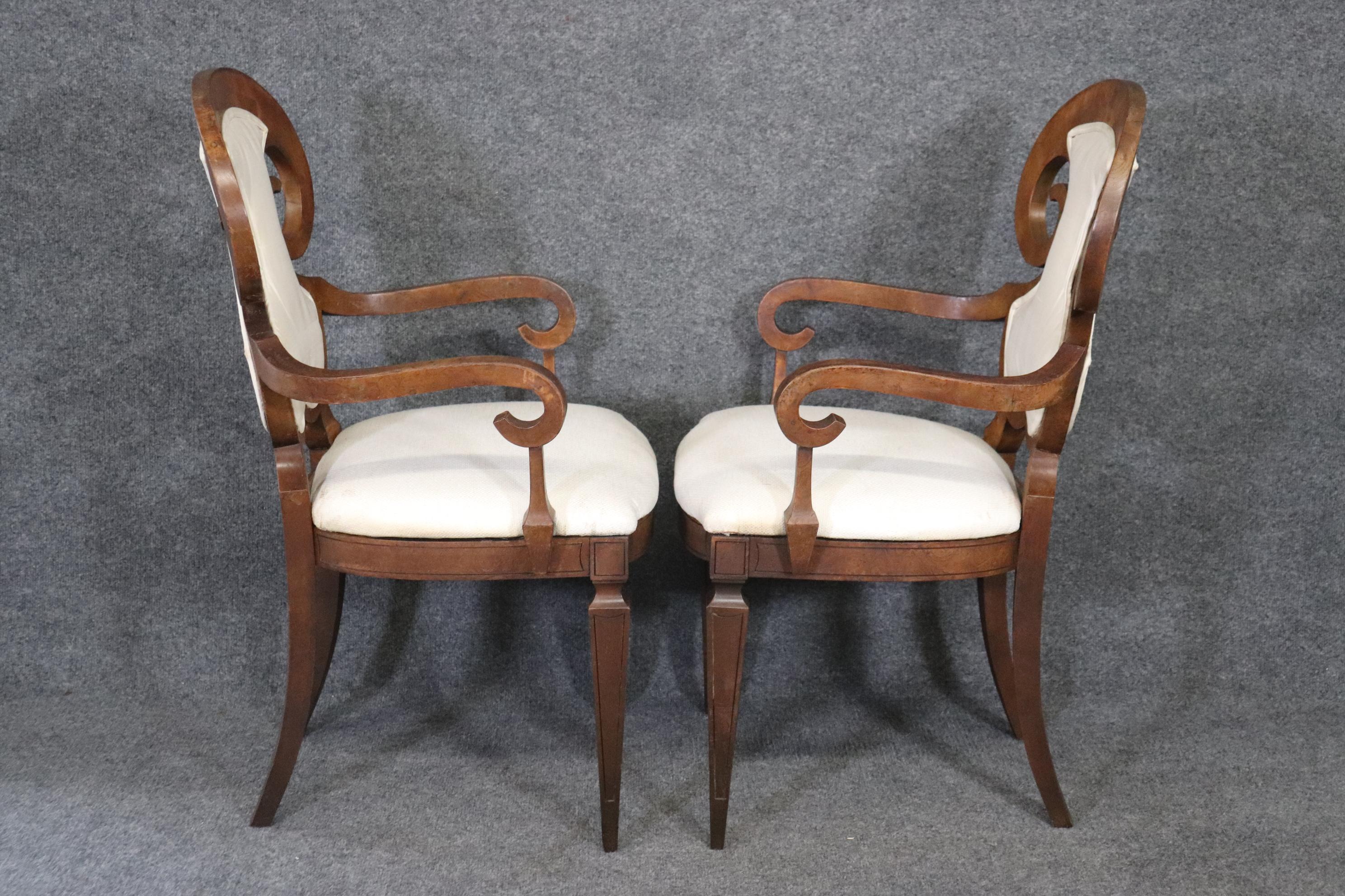 Set 6 Mastercraft Burled Walnut Biedermeier Style Dining Chairs, Circa 1960s 2