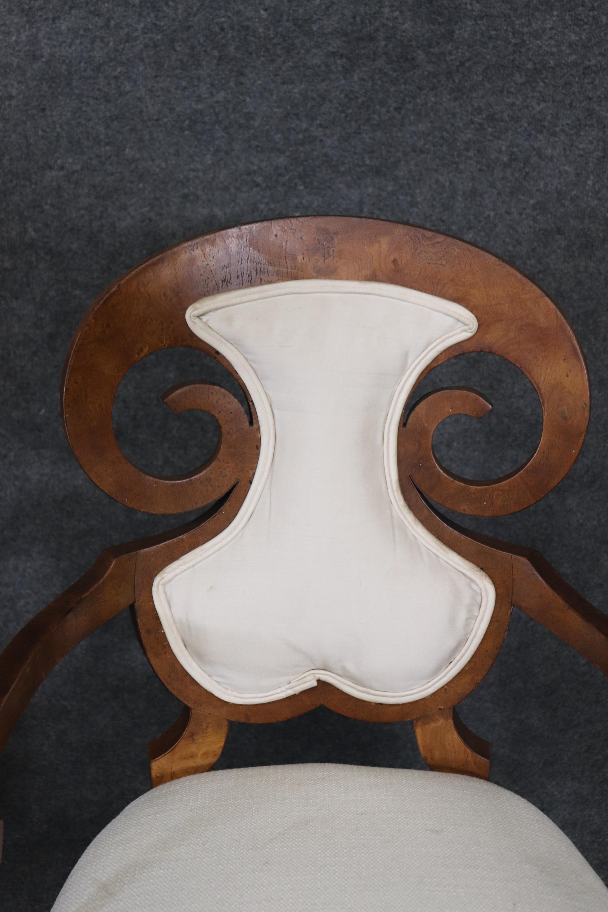 Set 6 Mastercraft Burled Walnut Biedermeier Style Dining Chairs, Circa 1960s 3