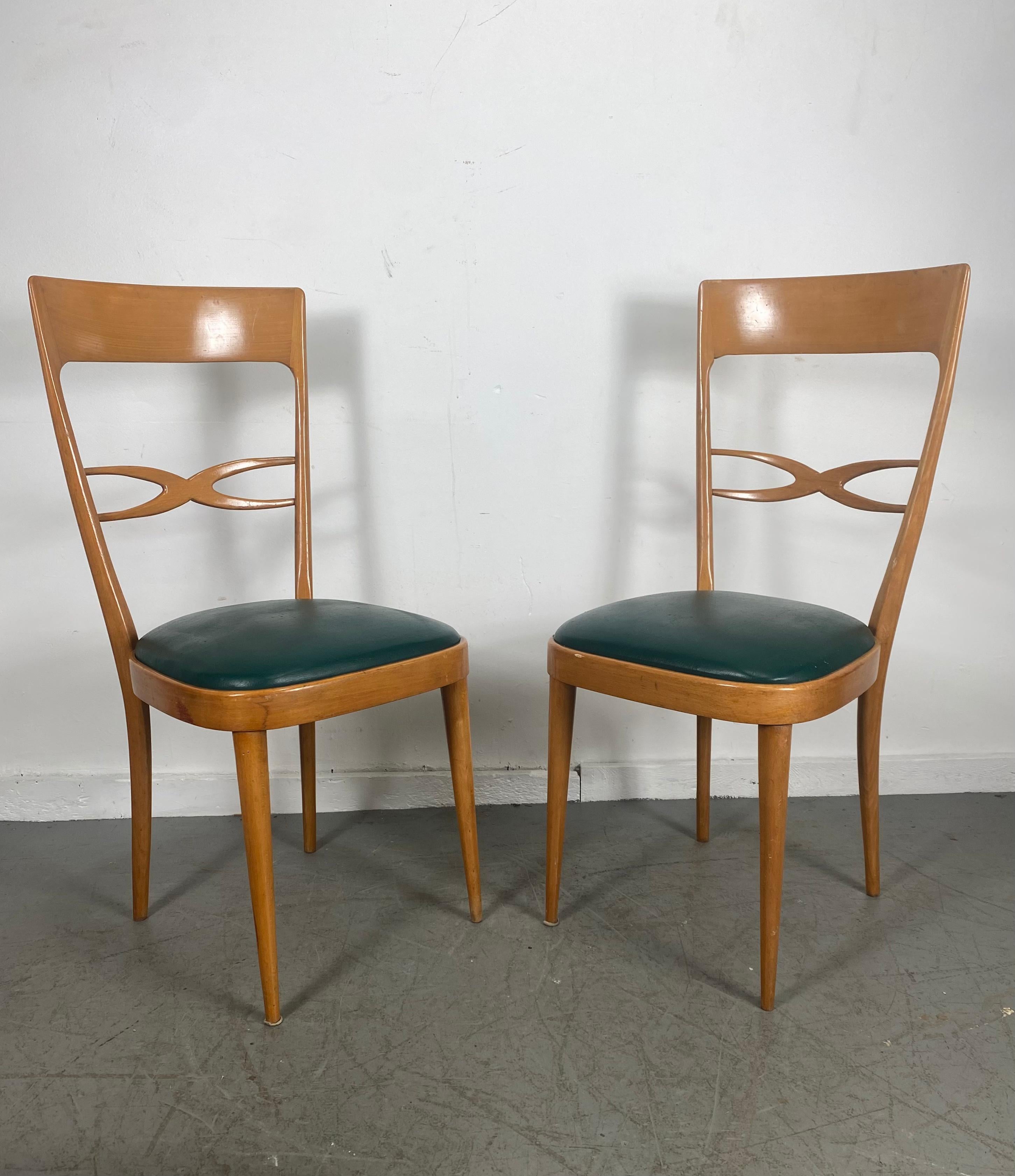 Ensemble de 6 chaises de salle à manger italiennes modernistes du milieu du siècle dernier, début des années 1950, bois de hêtre 3