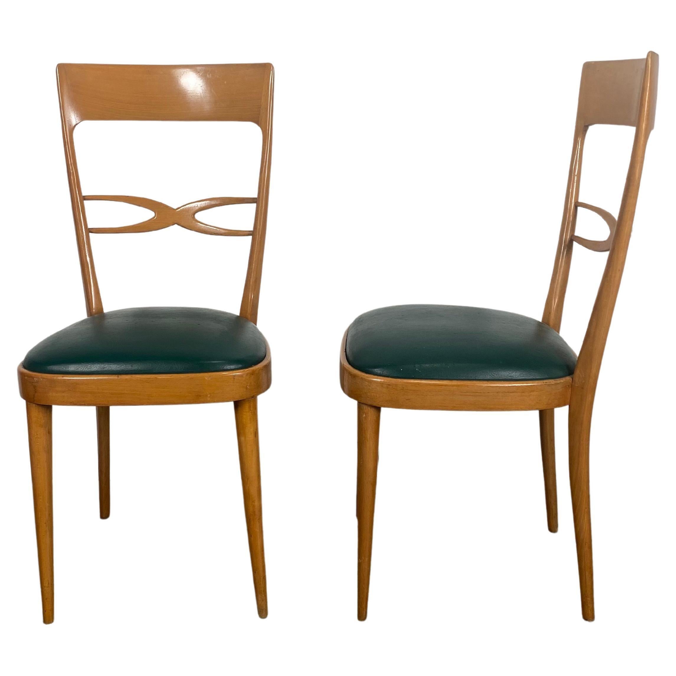 Ensemble de 6 chaises de salle à manger italiennes modernistes du milieu du siècle dernier, début des années 1950, bois de hêtre 6