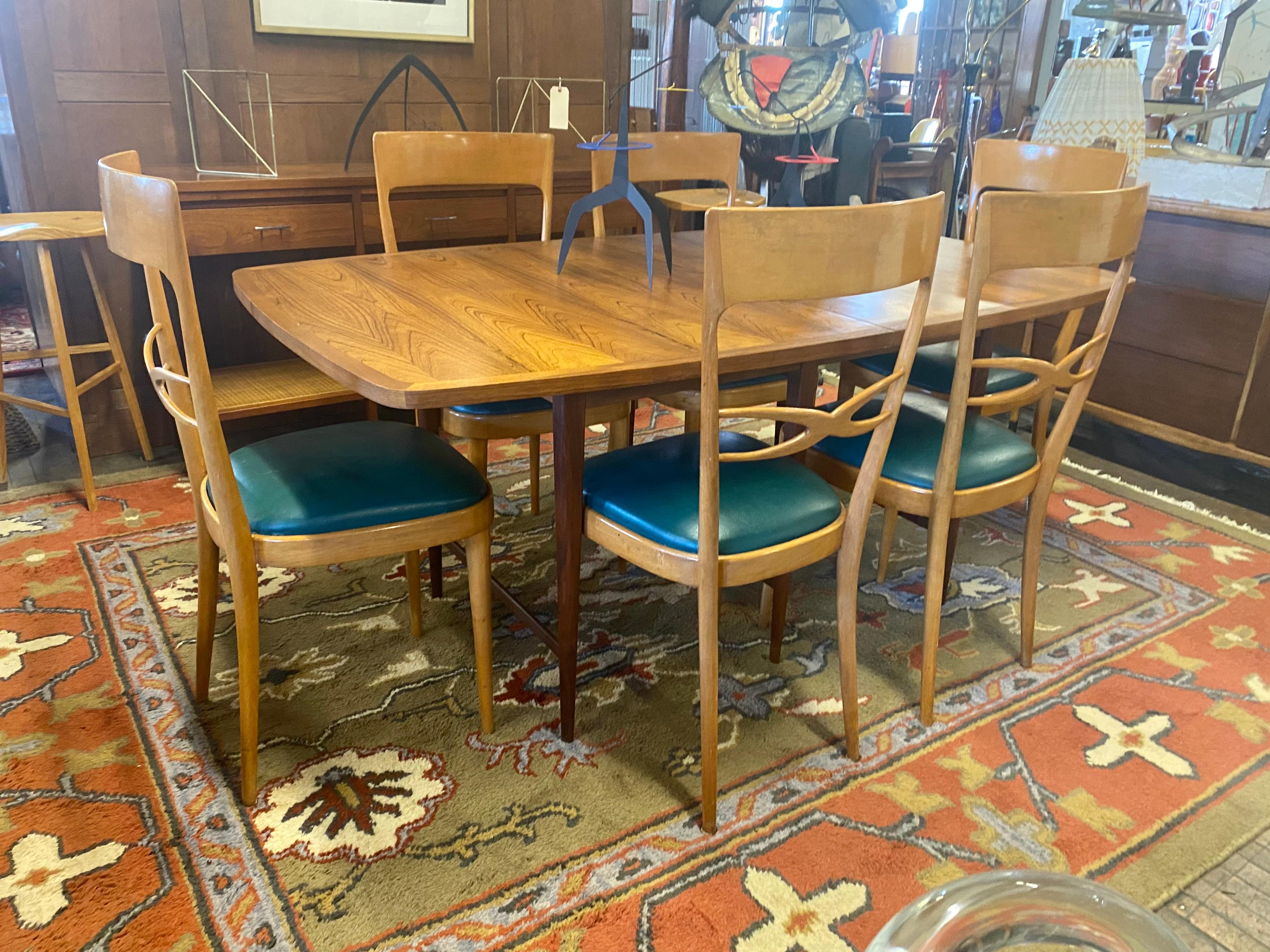 Ensemble de 6 chaises de salle à manger italiennes modernistes du milieu du siècle dernier, début des années 1950, bois de hêtre 5