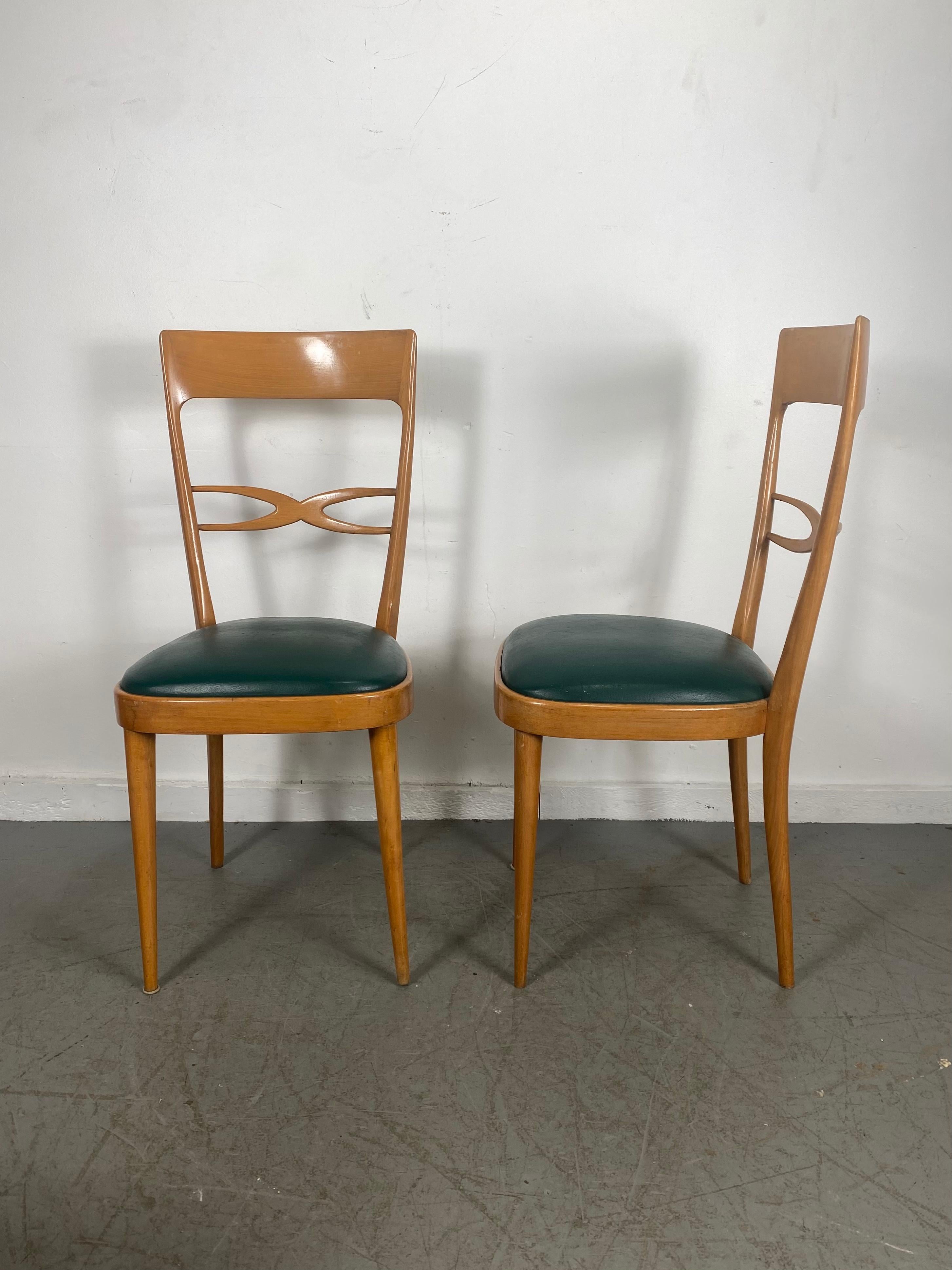 Milieu du XXe siècle Ensemble de 6 chaises de salle à manger italiennes modernistes du milieu du siècle dernier, début des années 1950, bois de hêtre