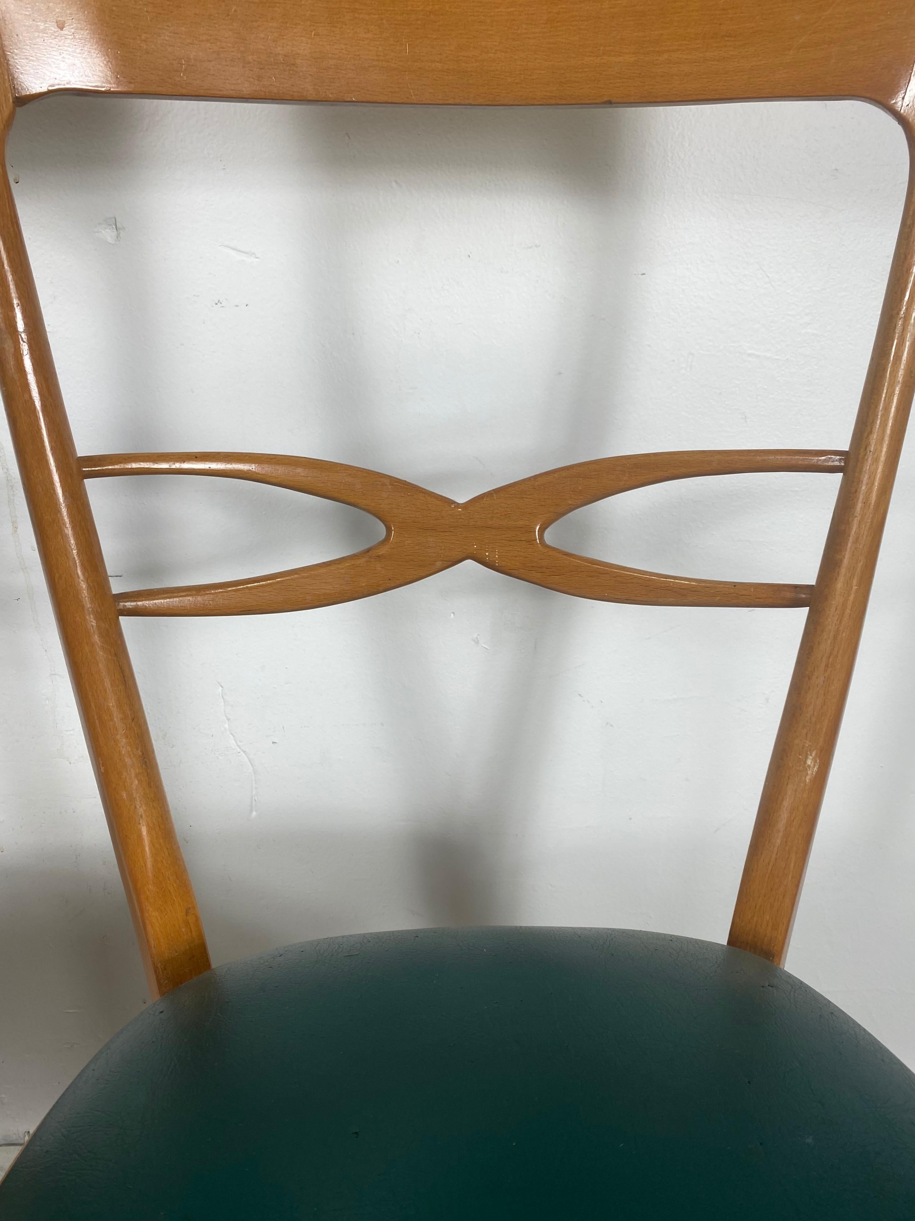 Ensemble de 6 chaises de salle à manger italiennes modernistes du milieu du siècle dernier, début des années 1950, bois de hêtre 1
