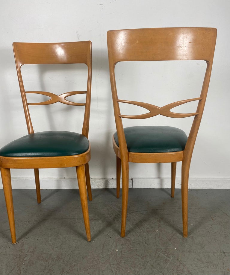Set 6 Mid Century Modernist Italian Dining Chairs, Early 1950s, Beech Wood For Sale 2