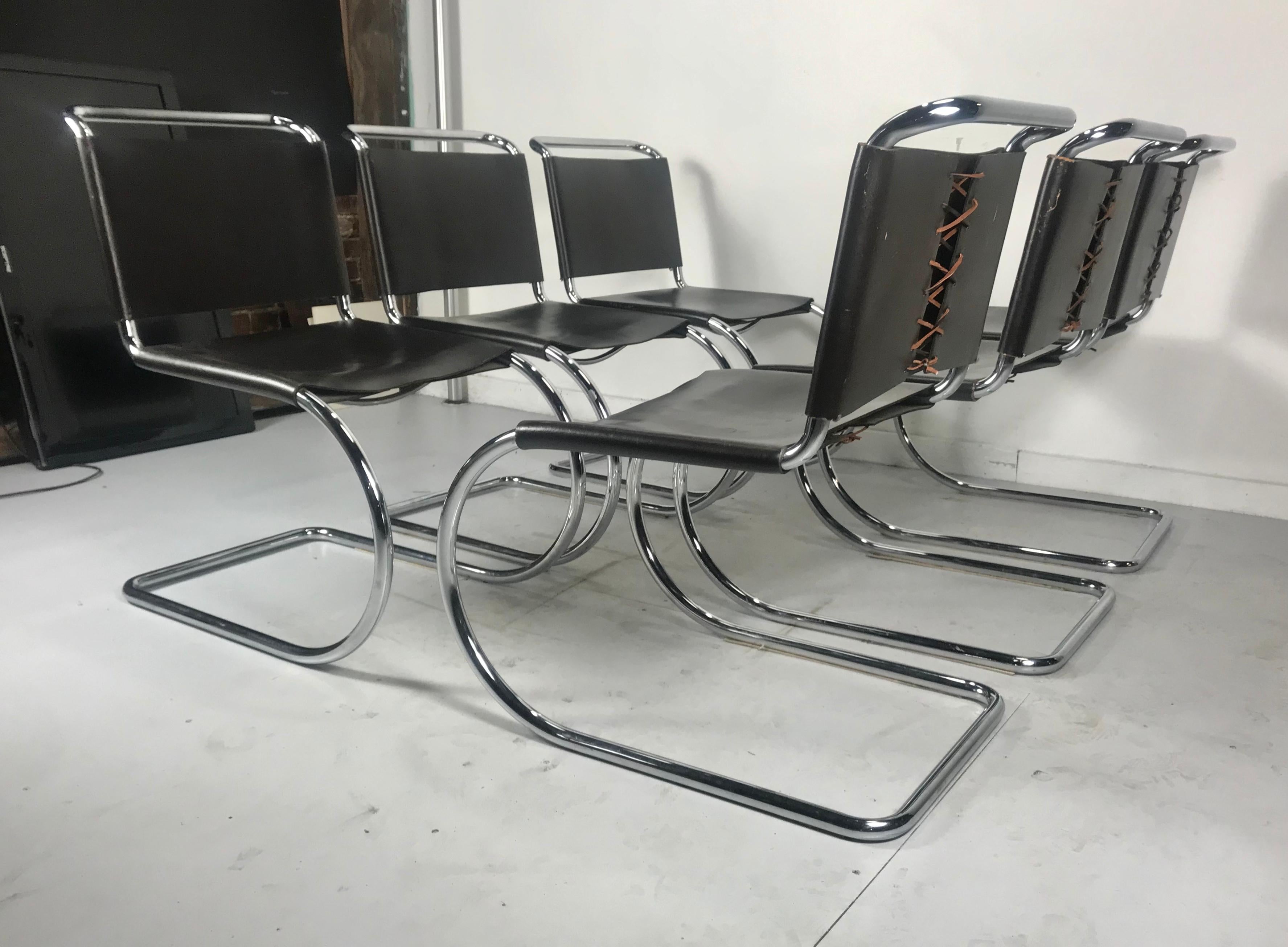 Bauhaus Set 6 Mies van der Rohe MR10 Chairs for Knoll International, black leather