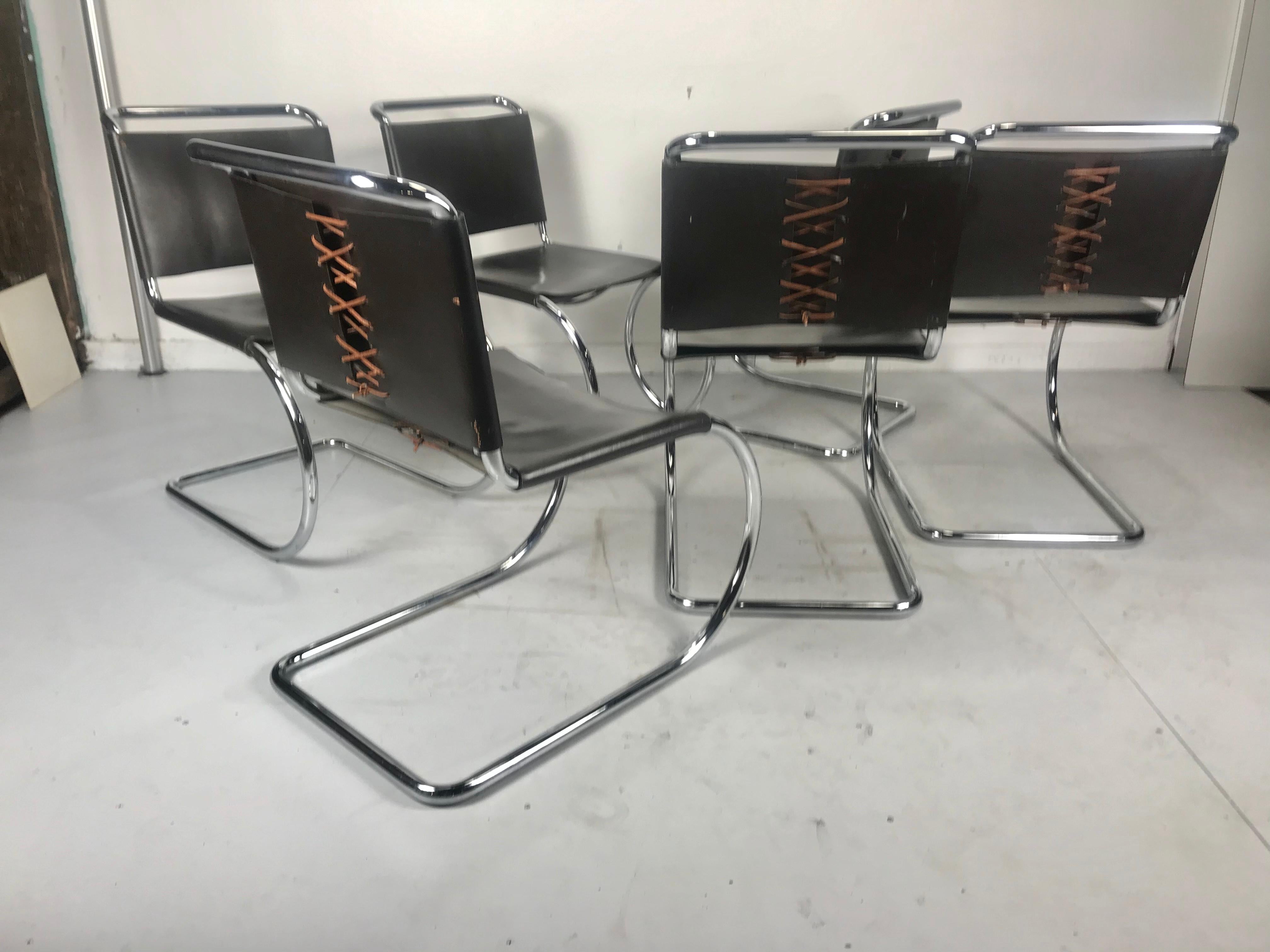 American Set 6 Mies van der Rohe MR10 Chairs for Knoll International, black leather