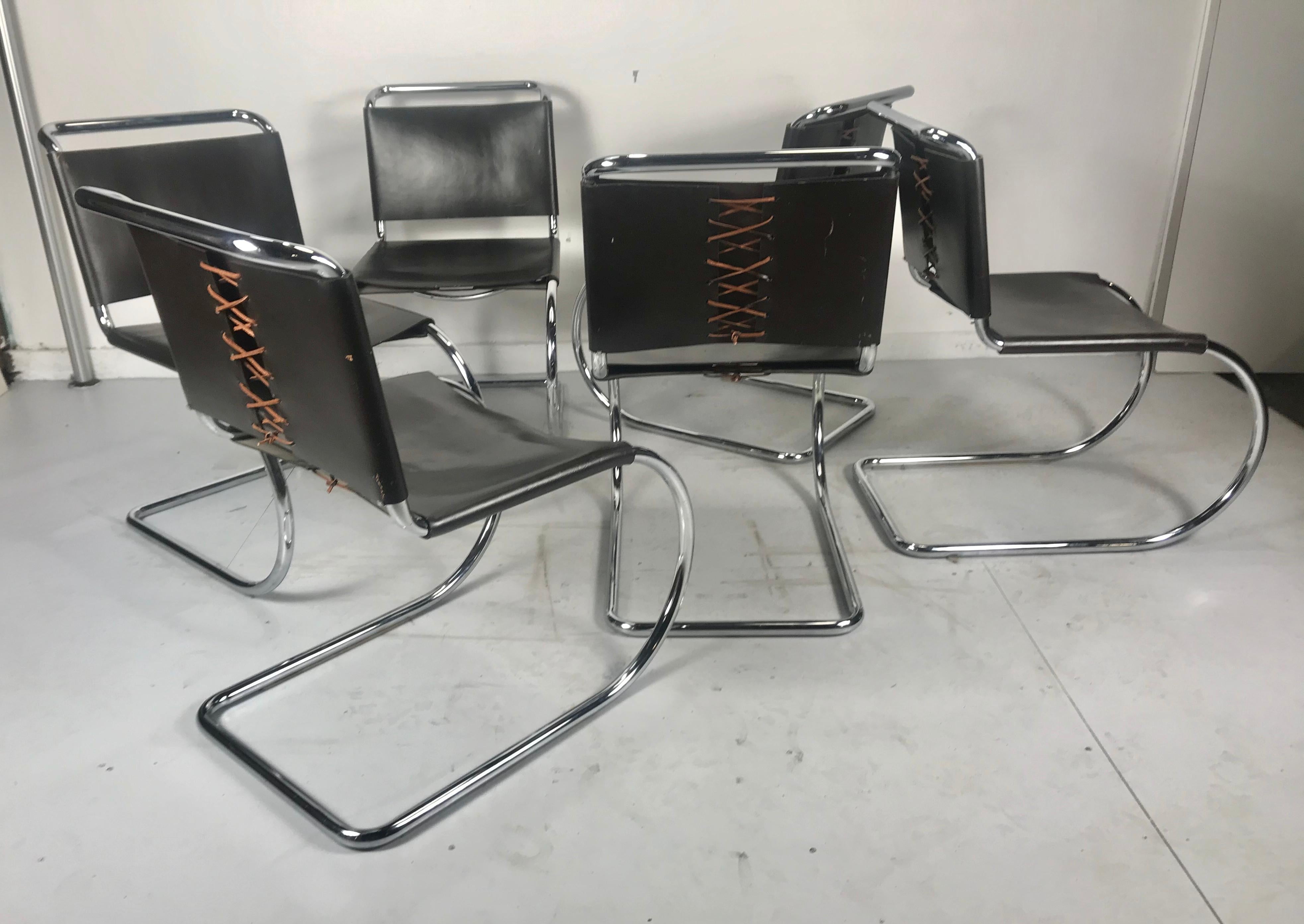 Late 20th Century Set 6 Mies van der Rohe MR10 Chairs for Knoll International, black leather