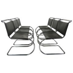 Ensemble de 6 chaises MR10 de Mies van der Rohe pour Knoll International, cuir noir