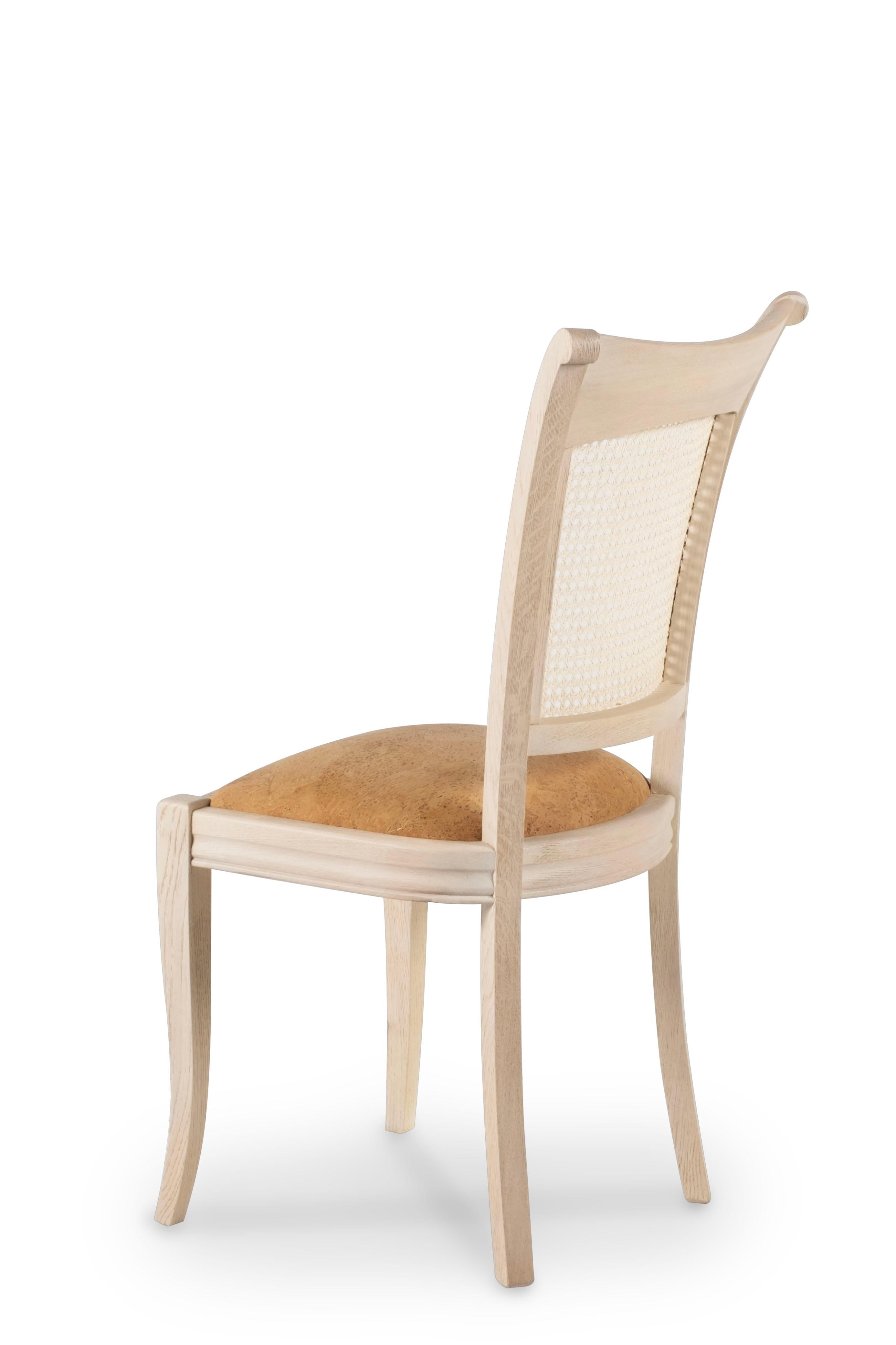 Mid-Century Modern Set/6 Modern Sigmara Dining Chairs, Straw Oak Cork, Handmade Portugal Greenapple For Sale