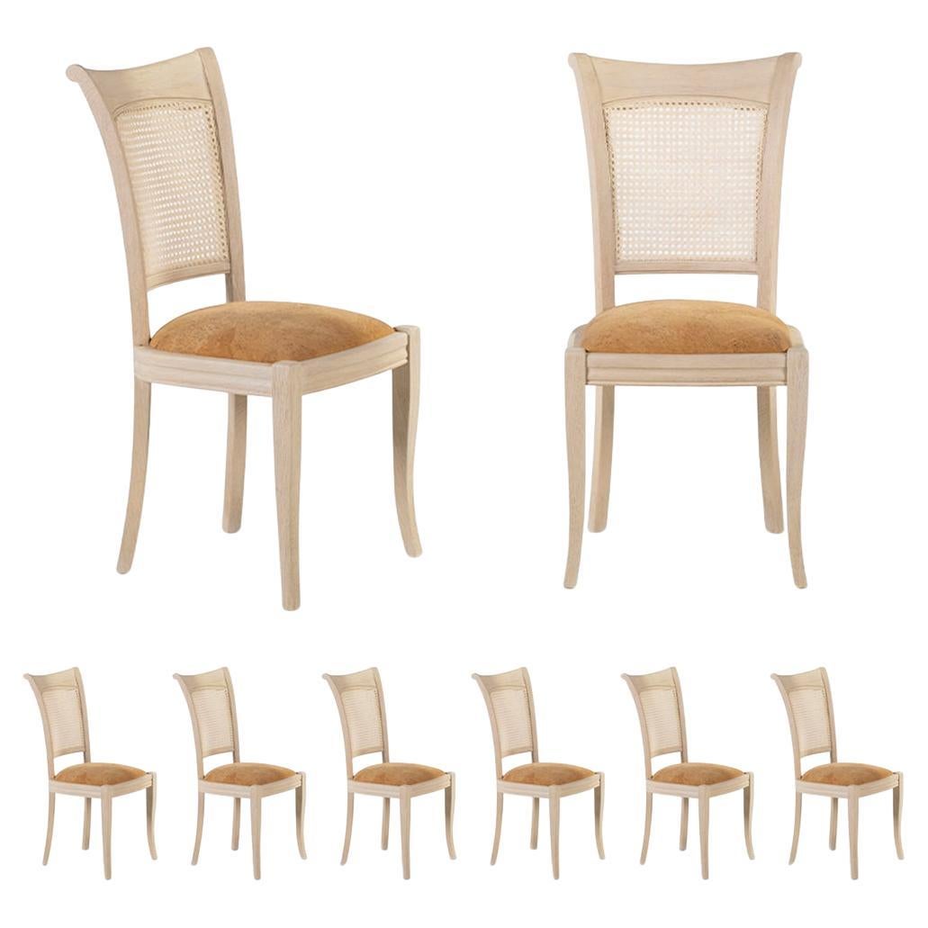 Set/6 Modern Sigmara Dining Chairs, Straw Oak Cork, Handmade Portugal Greenapple For Sale