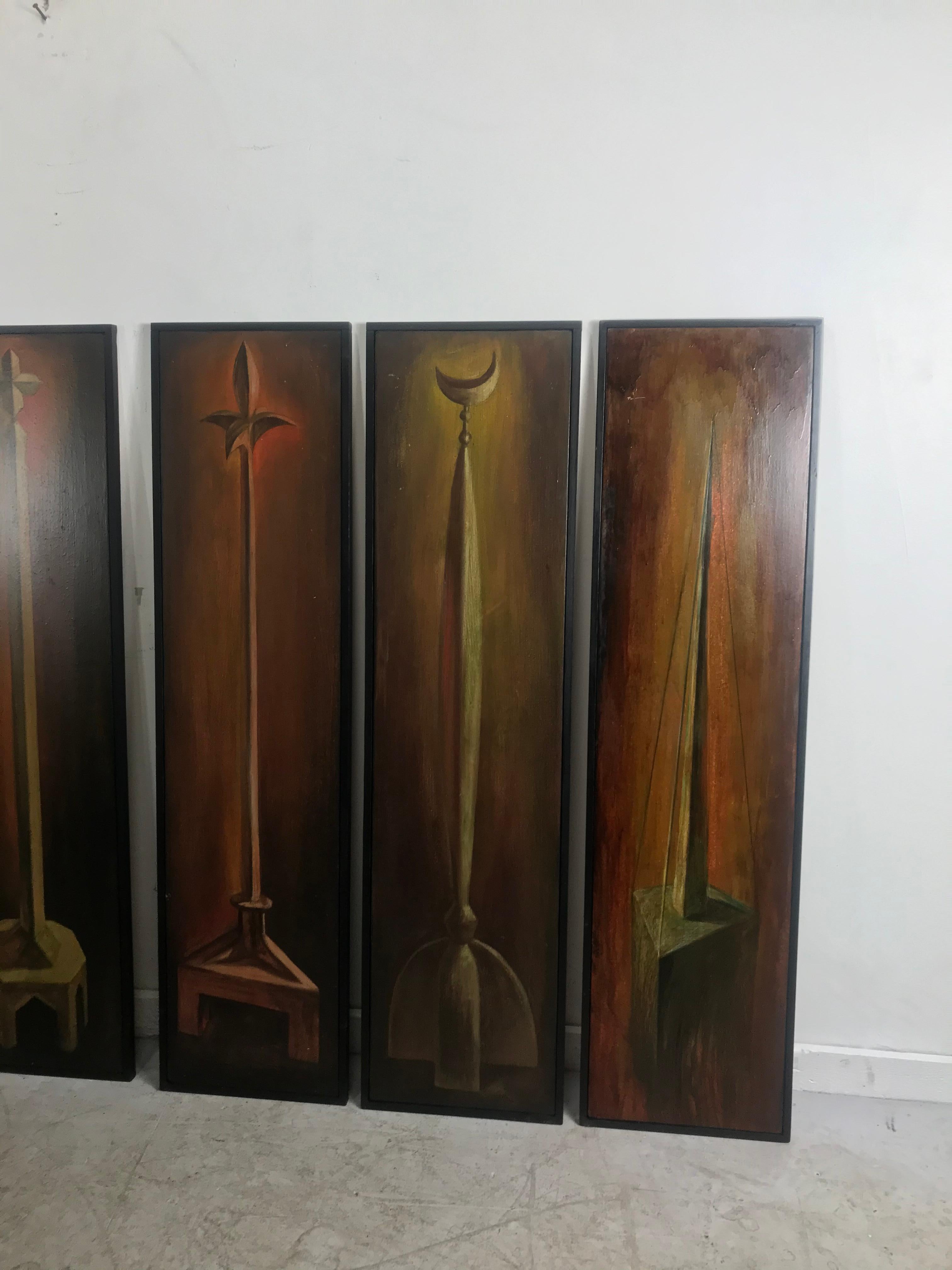 Set of 6 Modernist Folk Art Oil on Wood Paintings Hand Executed by Endi Poskovic For Sale 4