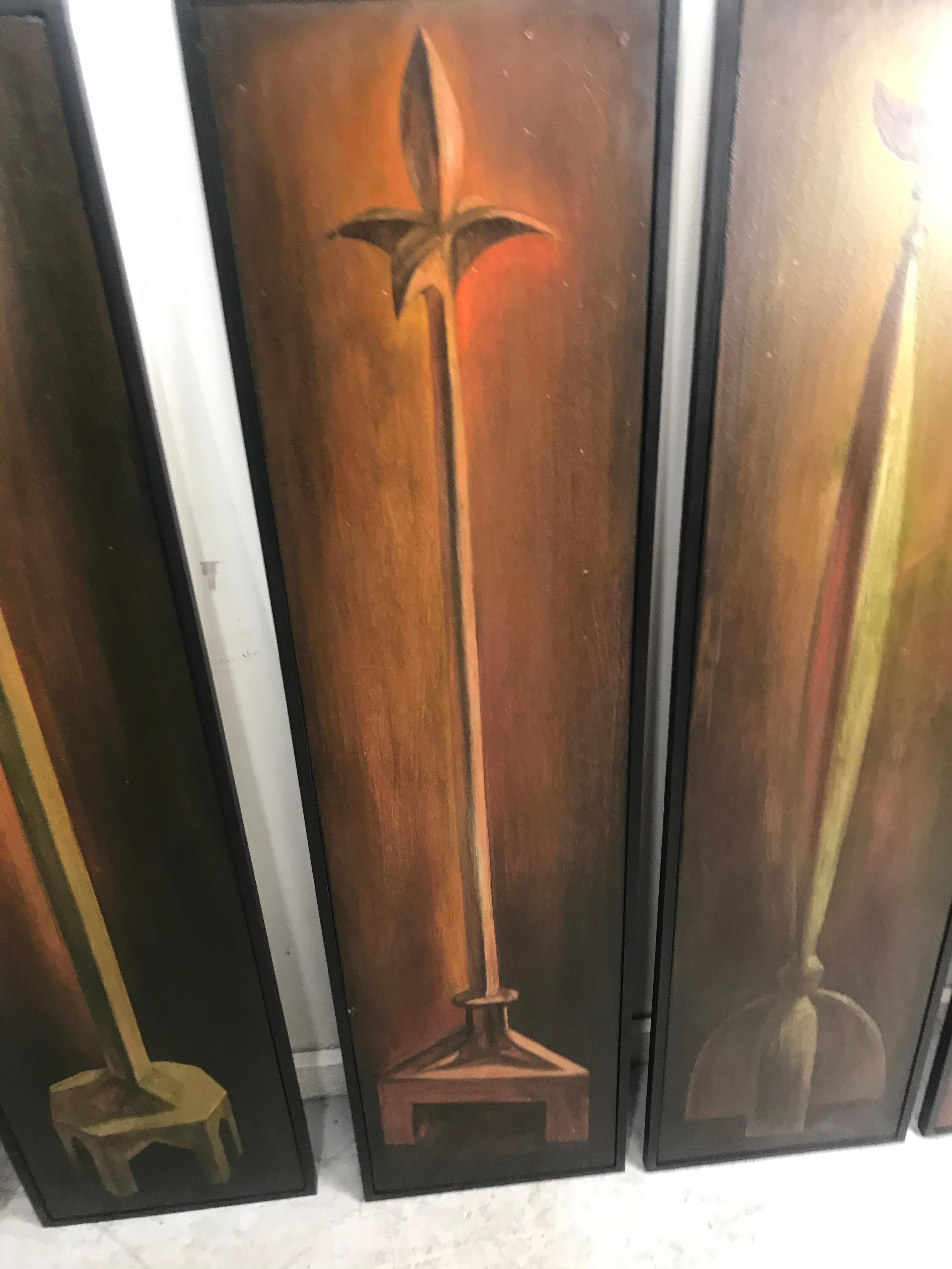 Set di 6 dipinti di arte popolare modernista olio su legno eseguiti a mano da Endi Poskovic in vendita 7