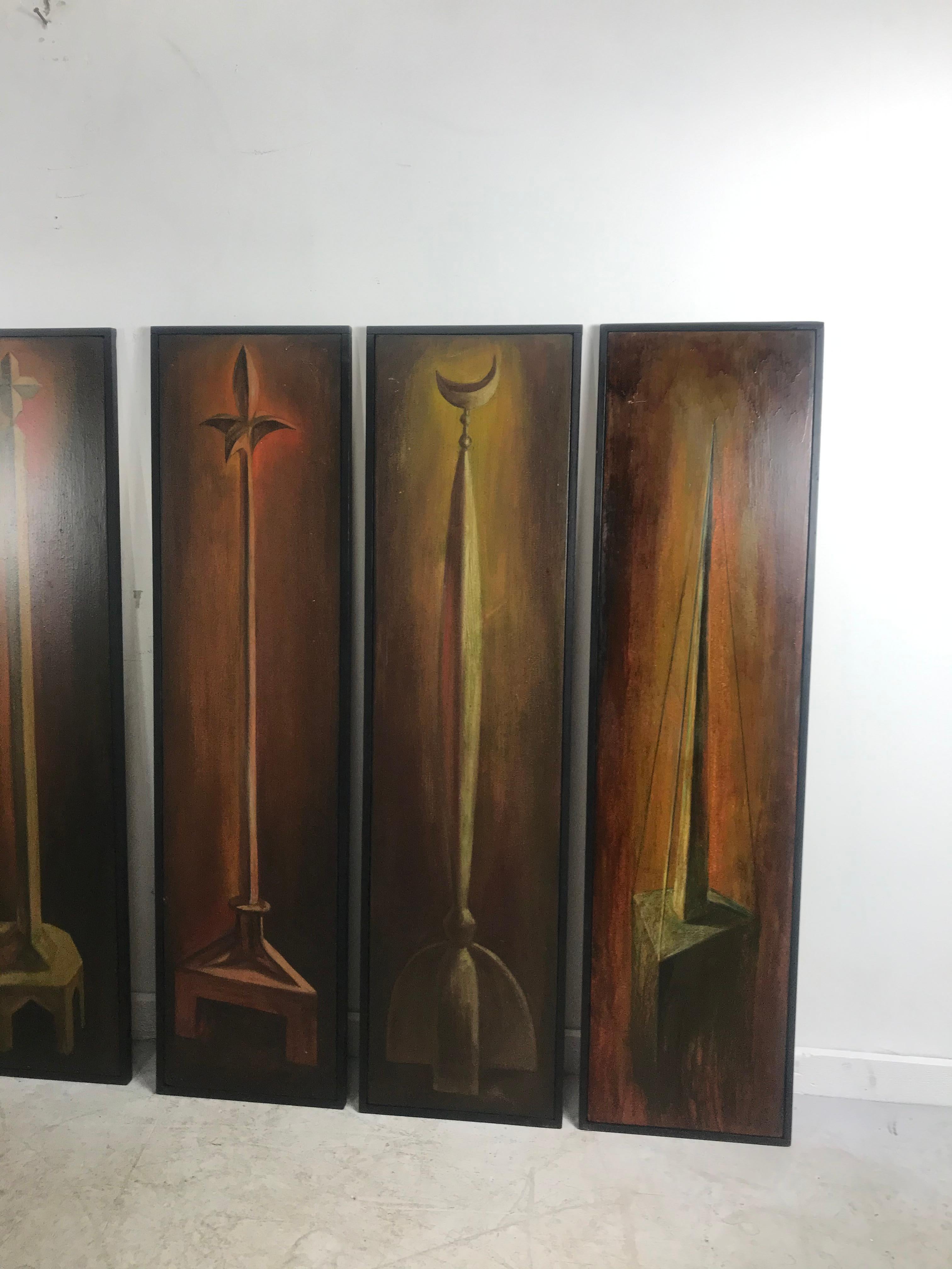 Ensemble de 6 peintures à l'huile sur bois d'art populaire moderniste exécutées à la main par Endi Poskovic en vente 8